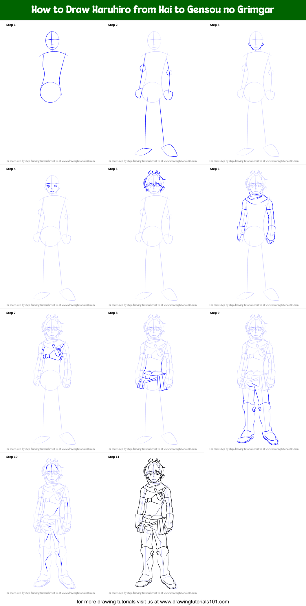 How to Draw Haruhiro from Hai to Gensou no Grimgar Printable Step by Step