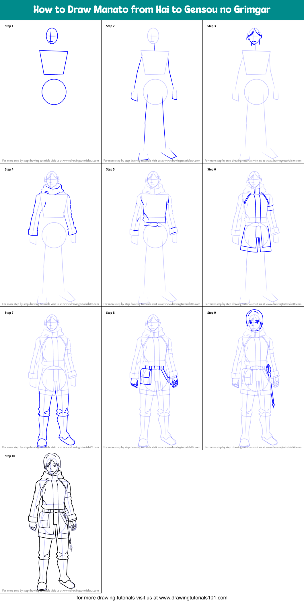 How to Draw Manato from Hai to Gensou no Grimgar Printable Step by Step