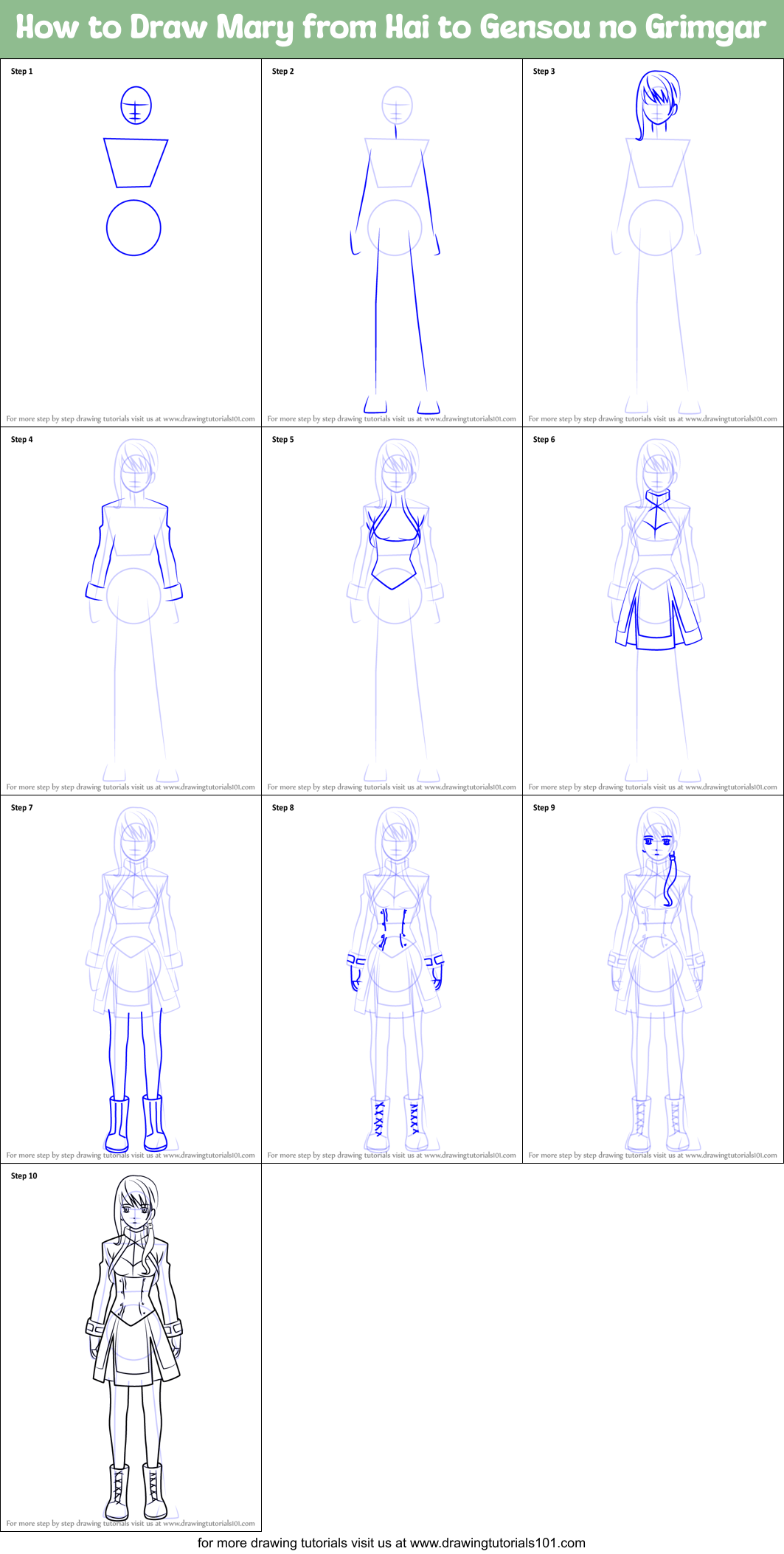 How to Draw Mary from Hai to Gensou no Grimgar Printable Step by Step