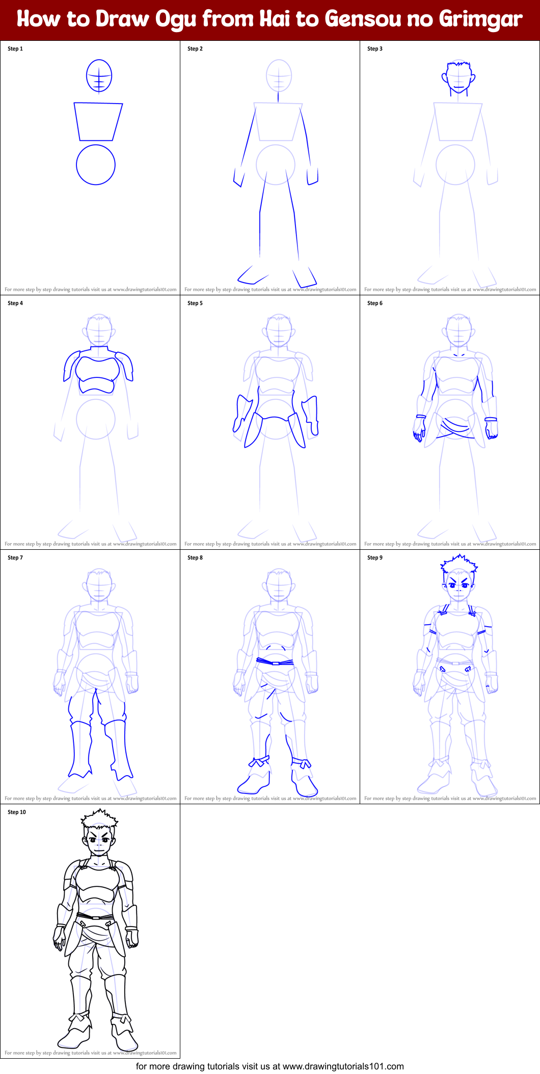 How to Draw Ogu from Hai to Gensou no Grimgar Printable Step by Step