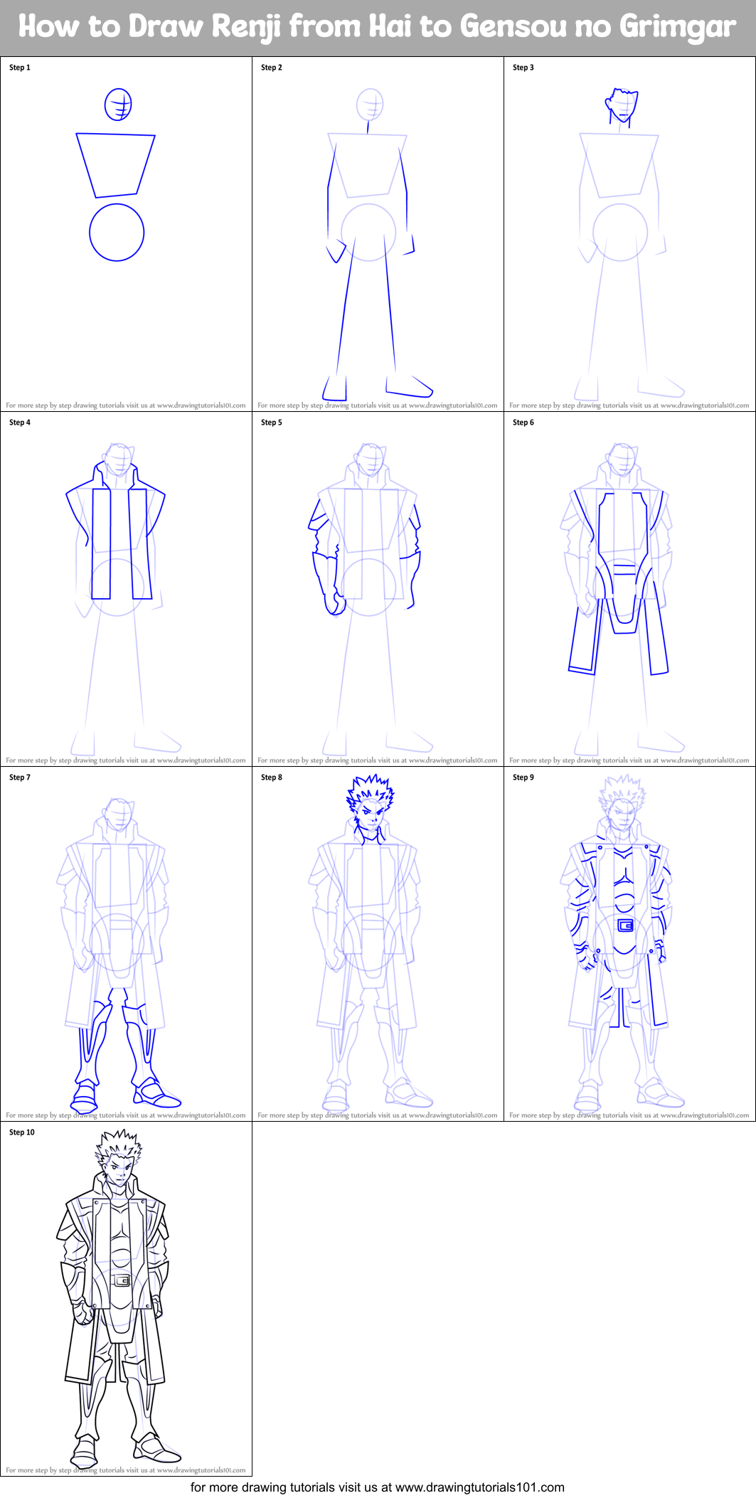 How to Draw Renji from Hai to Gensou no Grimgar Printable Step by Step