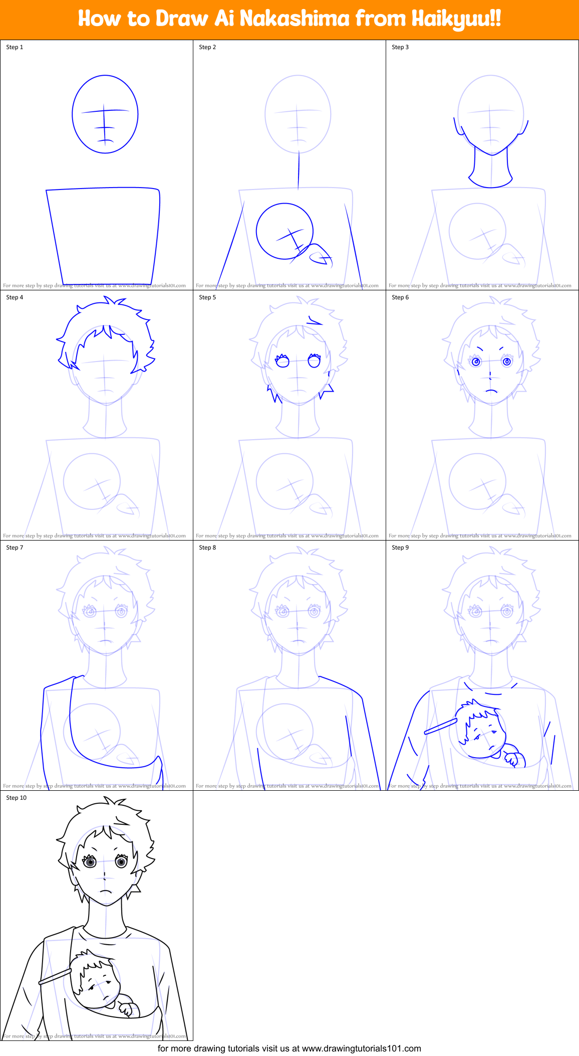 How to Draw Ai Nakashima from Haikyuu!! Printable Step by Step