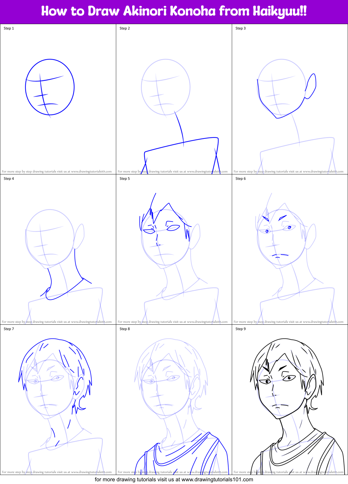 How to Draw Akinori Konoha from Haikyuu!! Printable Step by Step
