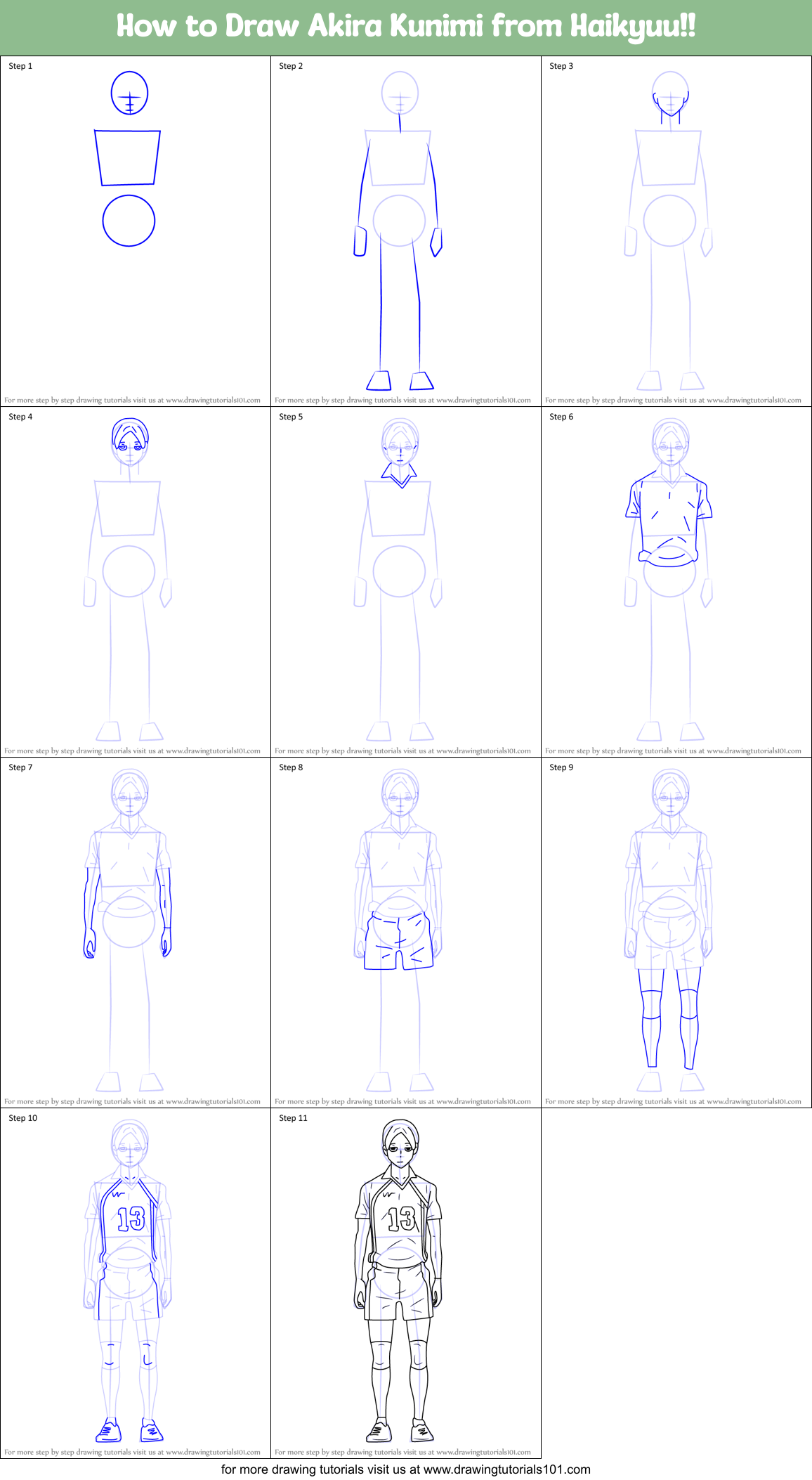 How to Draw Akira Kunimi from Haikyuu!! Printable Step by Step