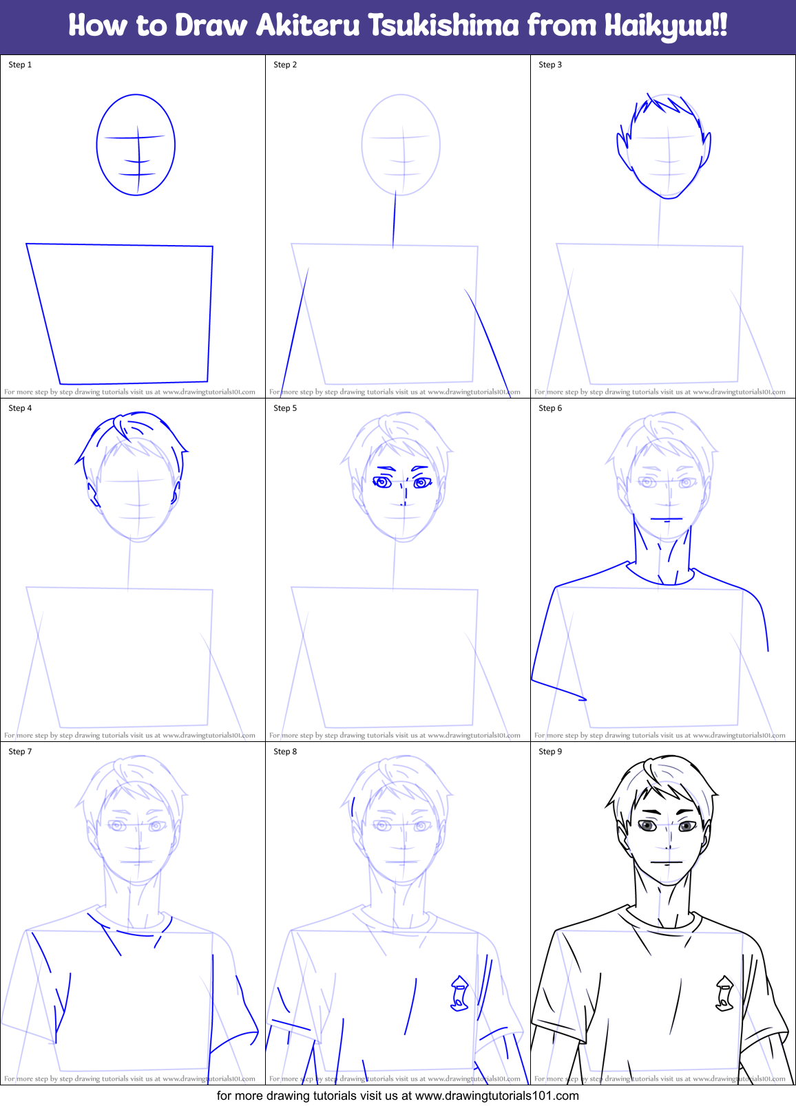 How to Draw Akiteru Tsukishima from Haikyuu!! Printable Step by Step