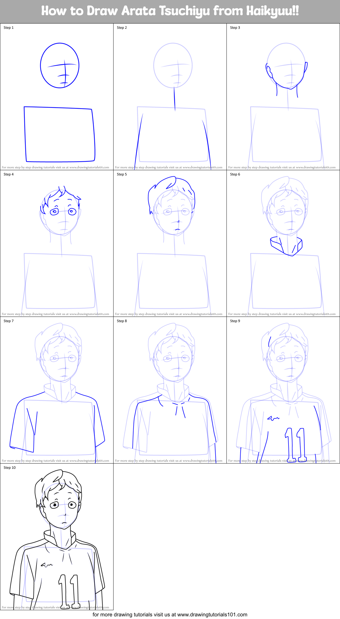 How to Draw Arata Tsuchiyu from Haikyuu!! Printable Step by Step