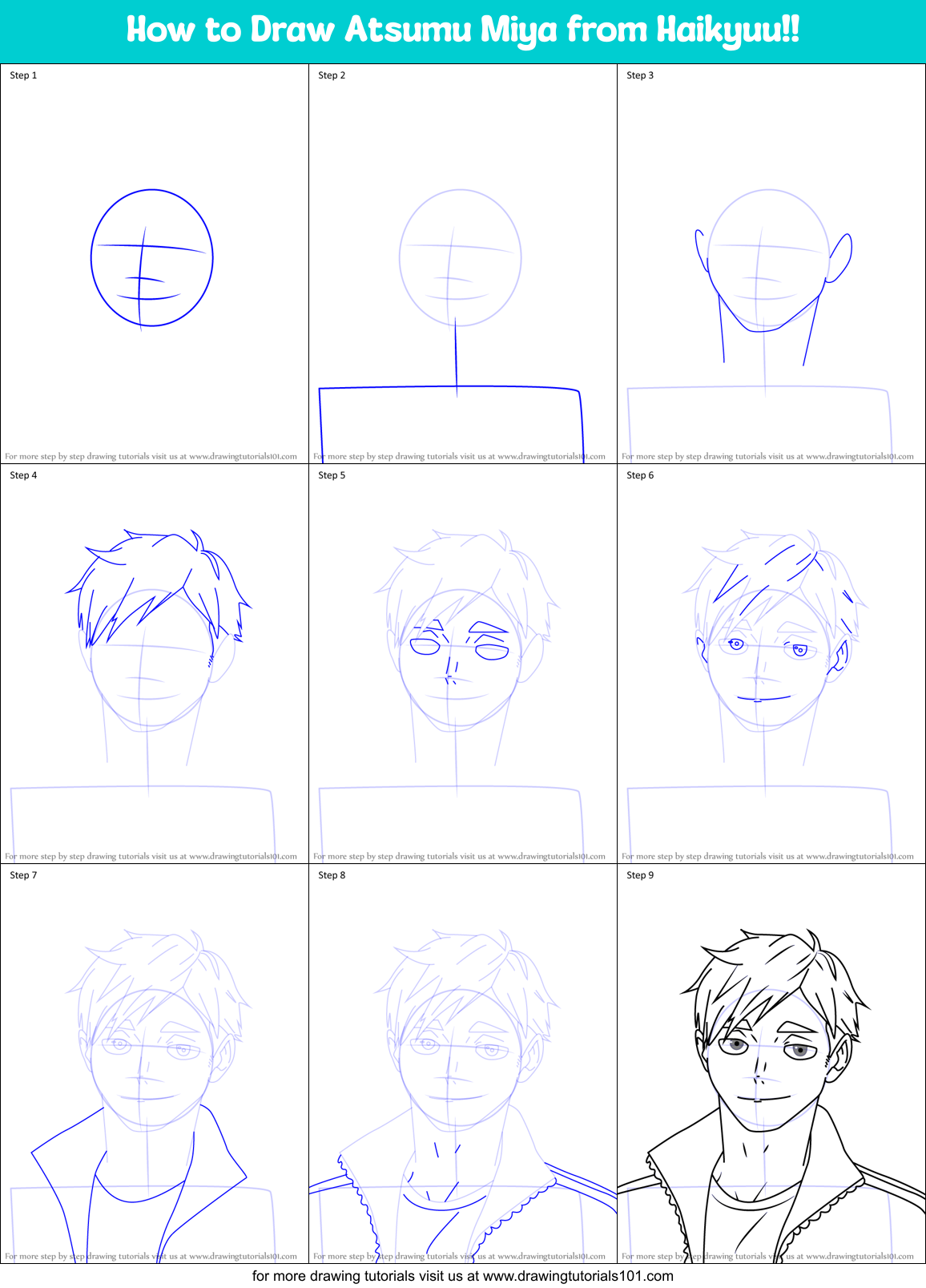 How to Draw Atsumu Miya from Haikyuu!! Printable Step by Step