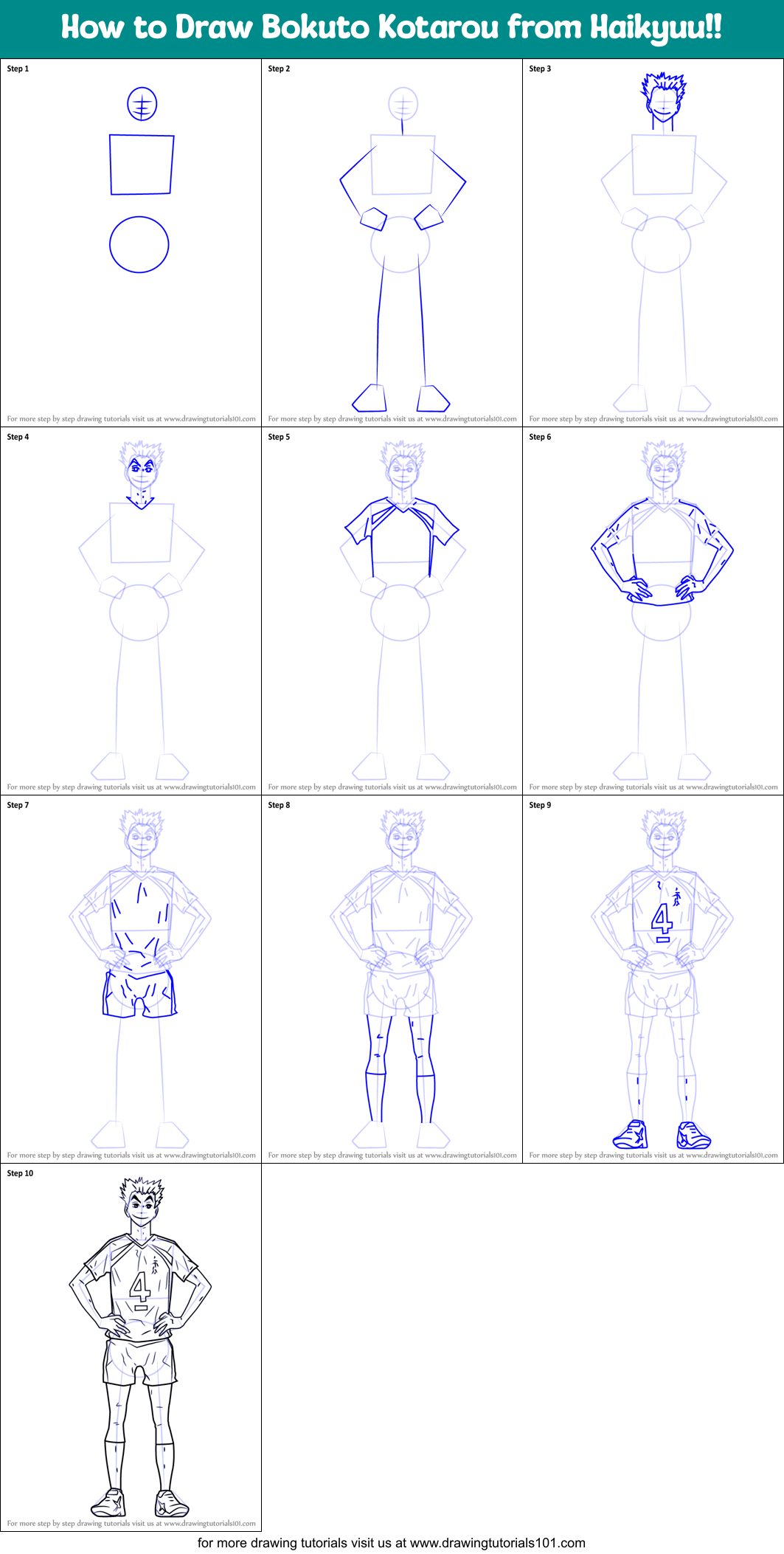 How to Draw Bokuto Kotarou from Haikyuu!! Printable Step by Step