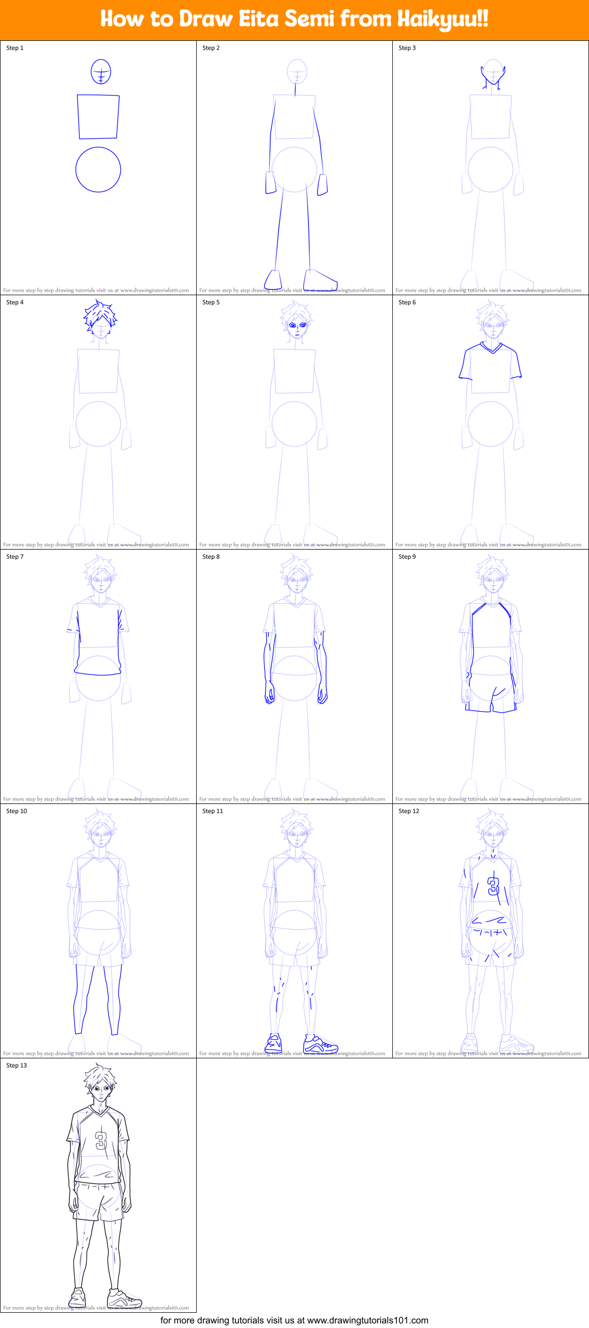 How to Draw Eita Semi from Haikyuu!! Printable Step by Step