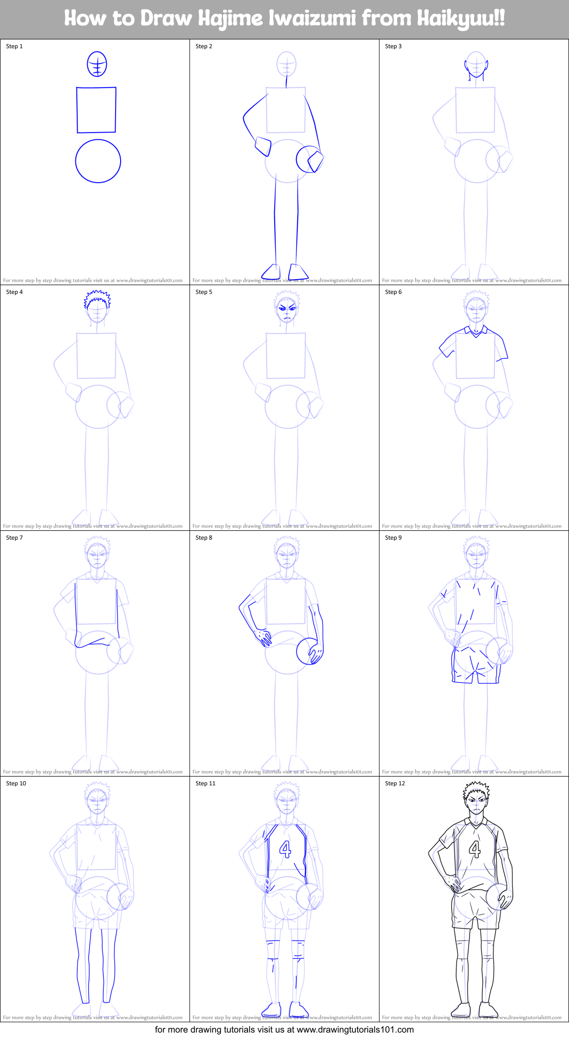 How to Draw Hajime Iwaizumi from Haikyuu!! Printable Step by Step