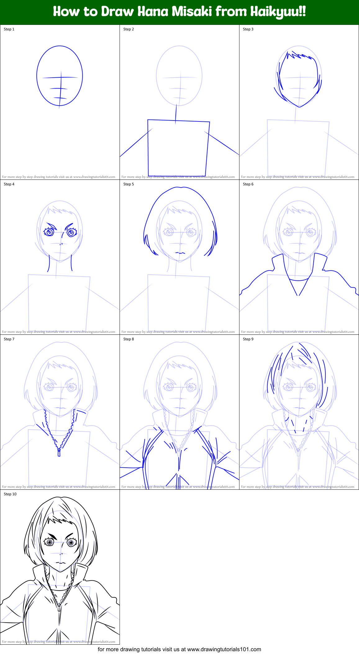 How to Draw Hana Misaki from Haikyuu!! Printable Step by Step