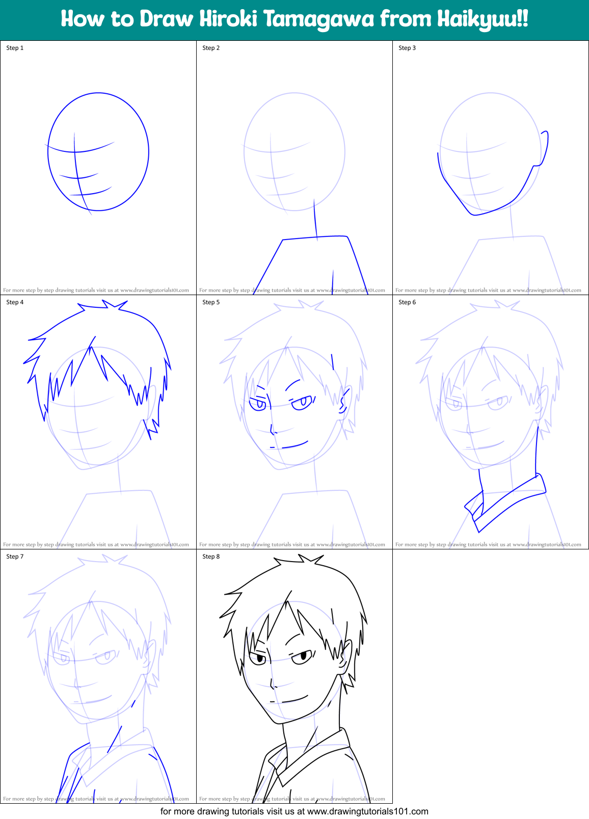 How to Draw Hiroki Tamagawa from Haikyuu!! Printable Step by Step