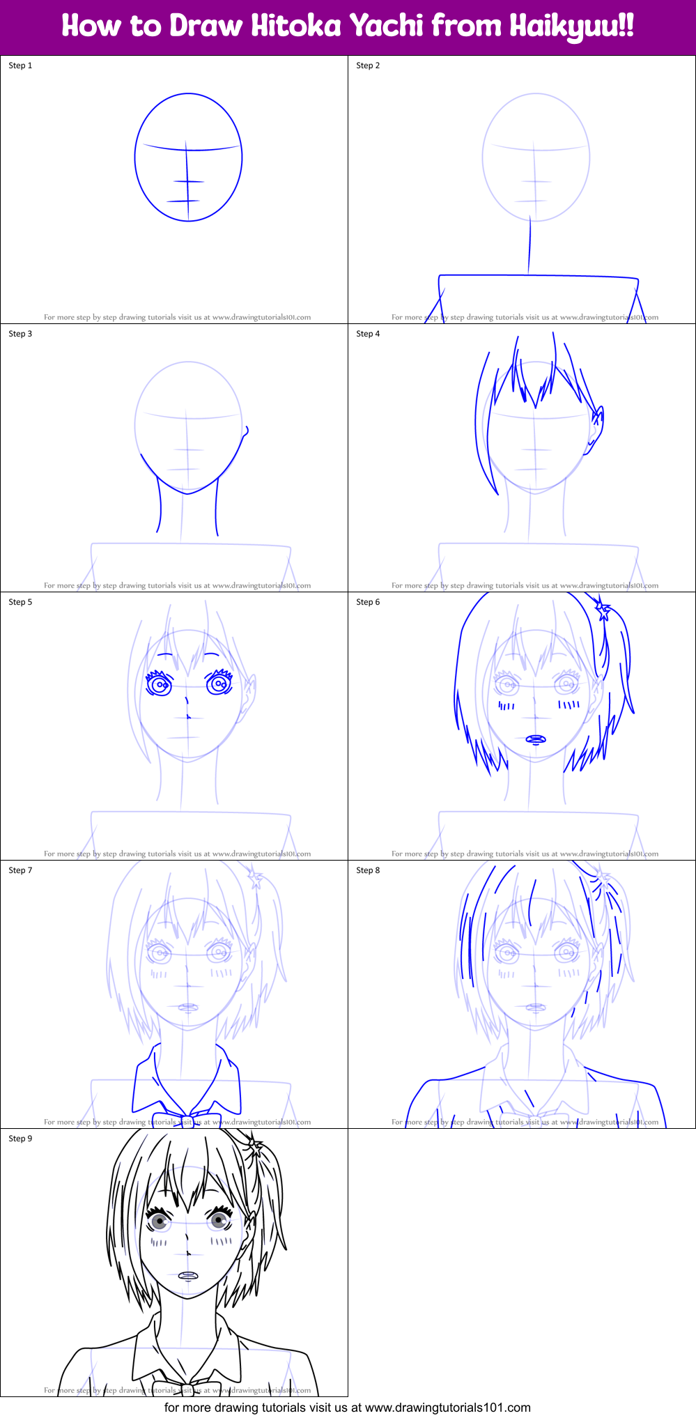 How to Draw Hitoka Yachi from Haikyuu!! Printable Step by Step