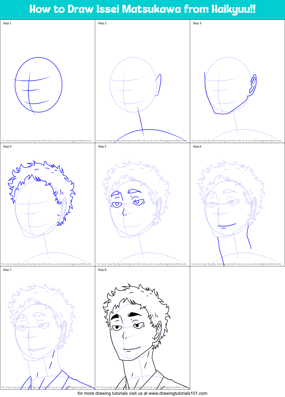 How to Draw Issei Matsukawa from Haikyuu!! Printable Step by Step