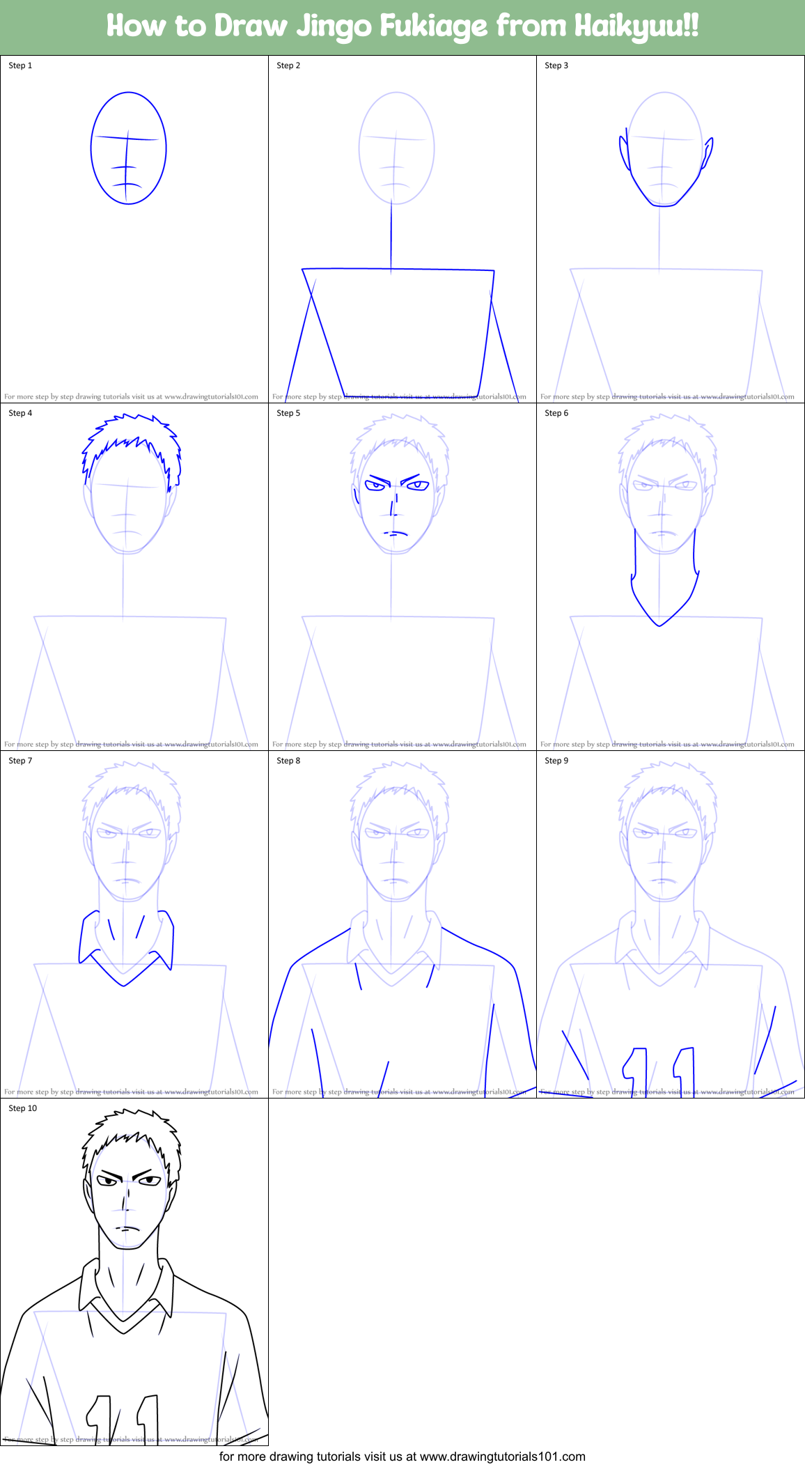 How to Draw Jingo Fukiage from Haikyuu!! Printable Step by Step