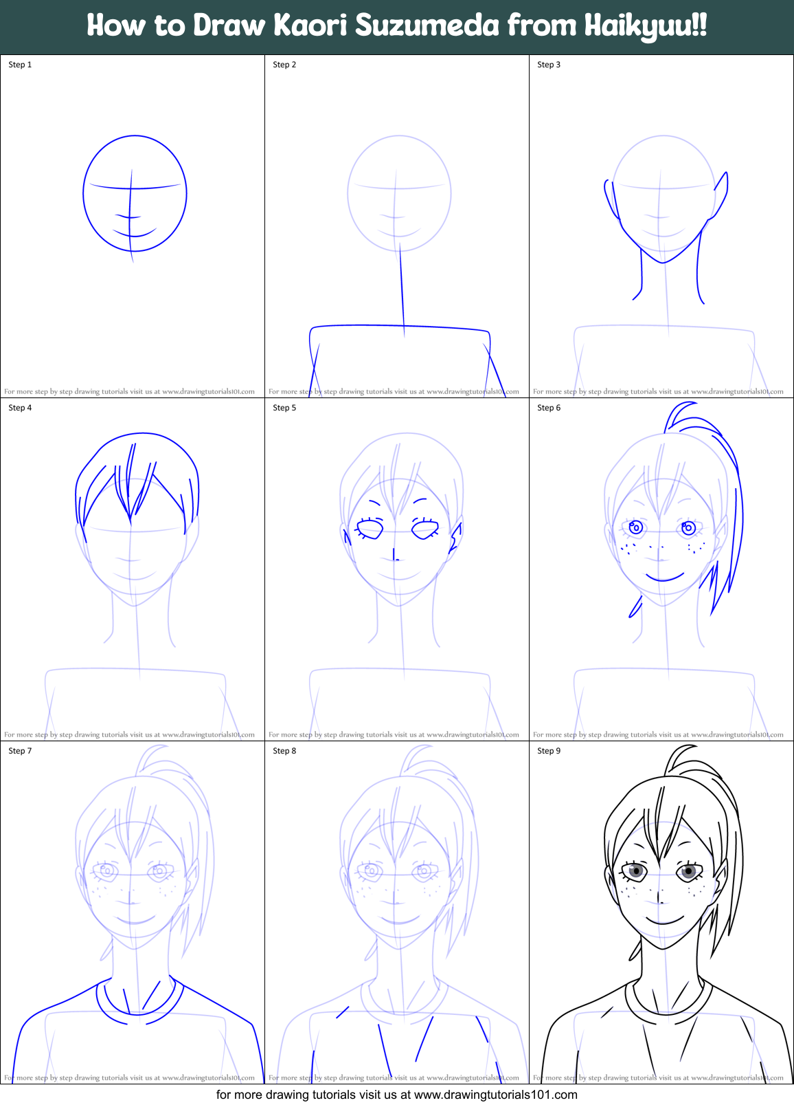 How to Draw Kaori Suzumeda from Haikyuu!! Printable Step by Step