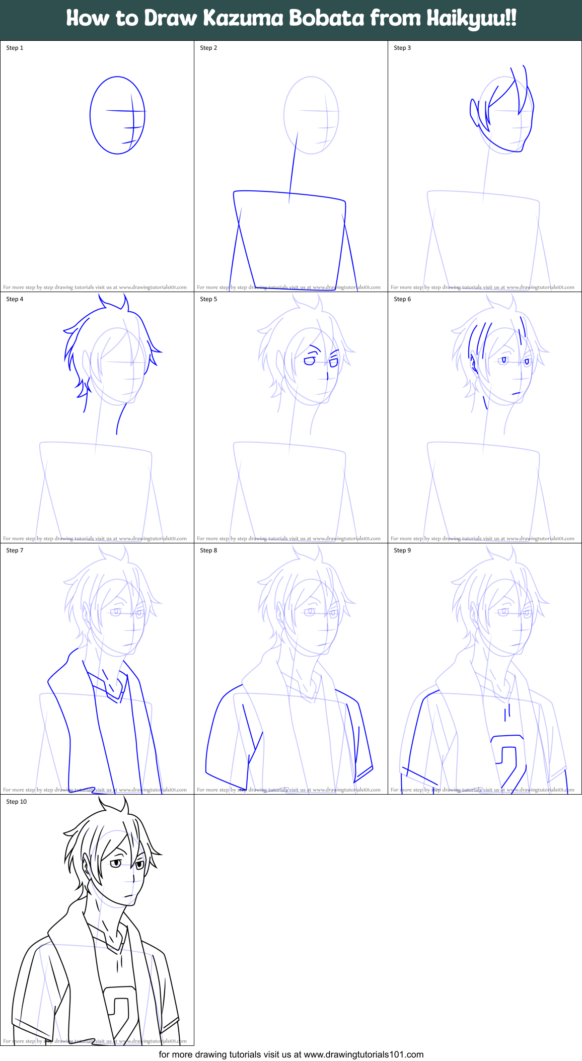 How to Draw Kazuma Bobata from Haikyuu!! Printable Step by Step