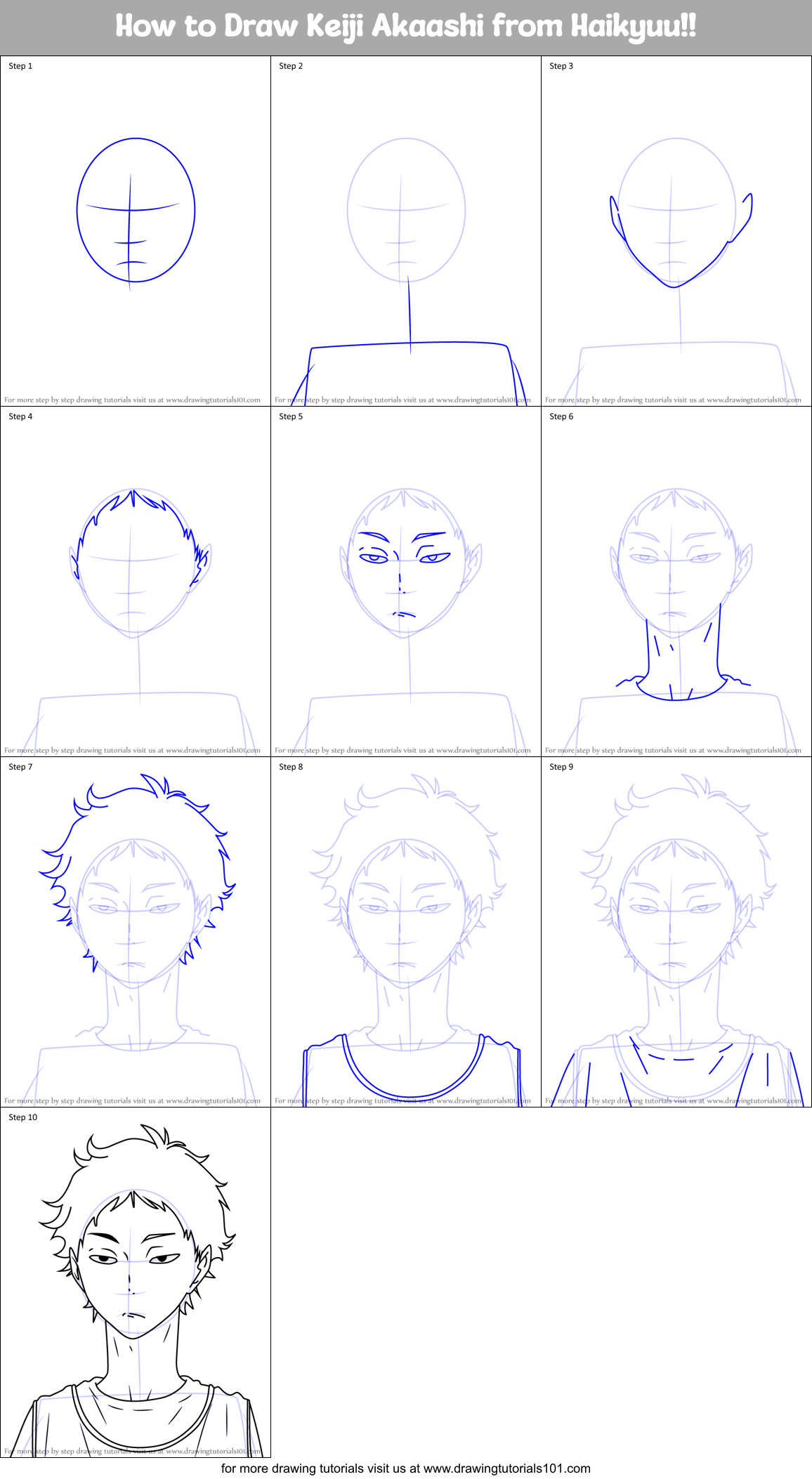 How to Draw Keiji Akaashi from Haikyuu!! Printable Step by Step