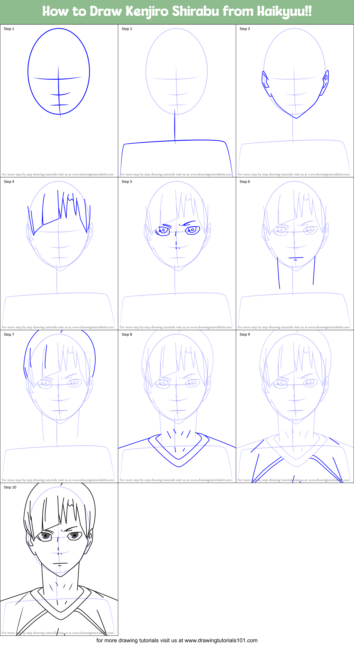 How to Draw Kenjiro Shirabu from Haikyuu!! Printable Step by Step