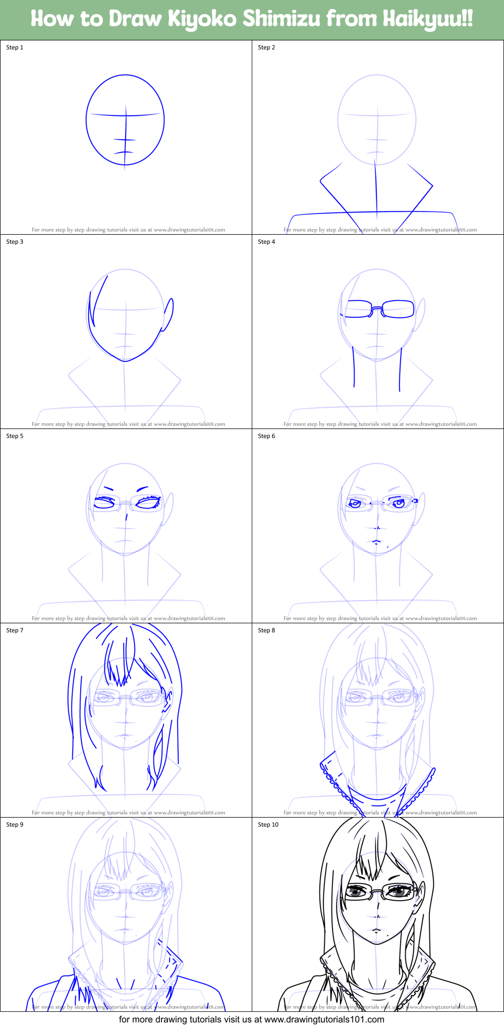 How to Draw Kiyoko Shimizu from Haikyuu!! Printable Step by Step