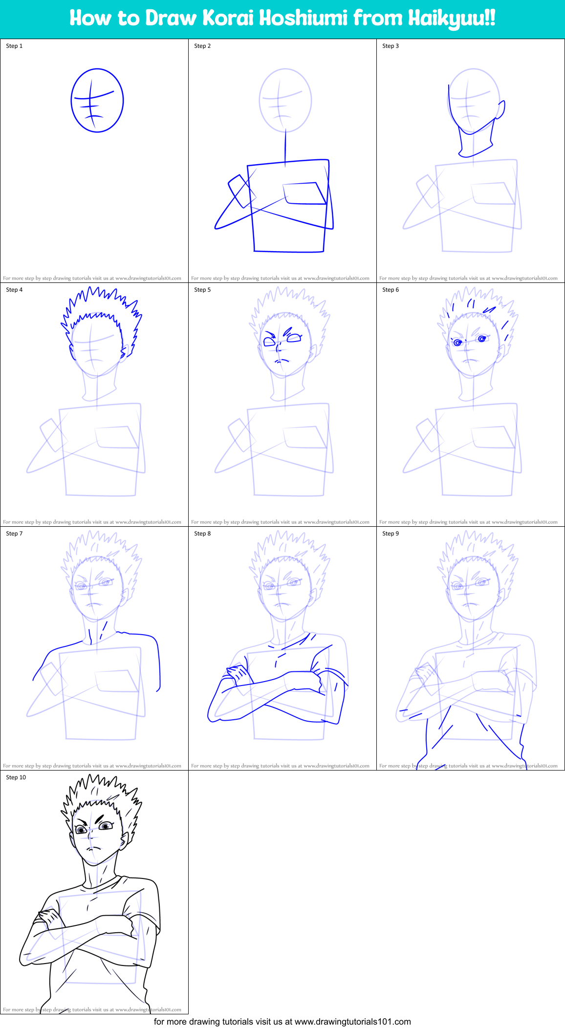How to Draw Korai Hoshiumi from Haikyuu!! Printable Step by Step