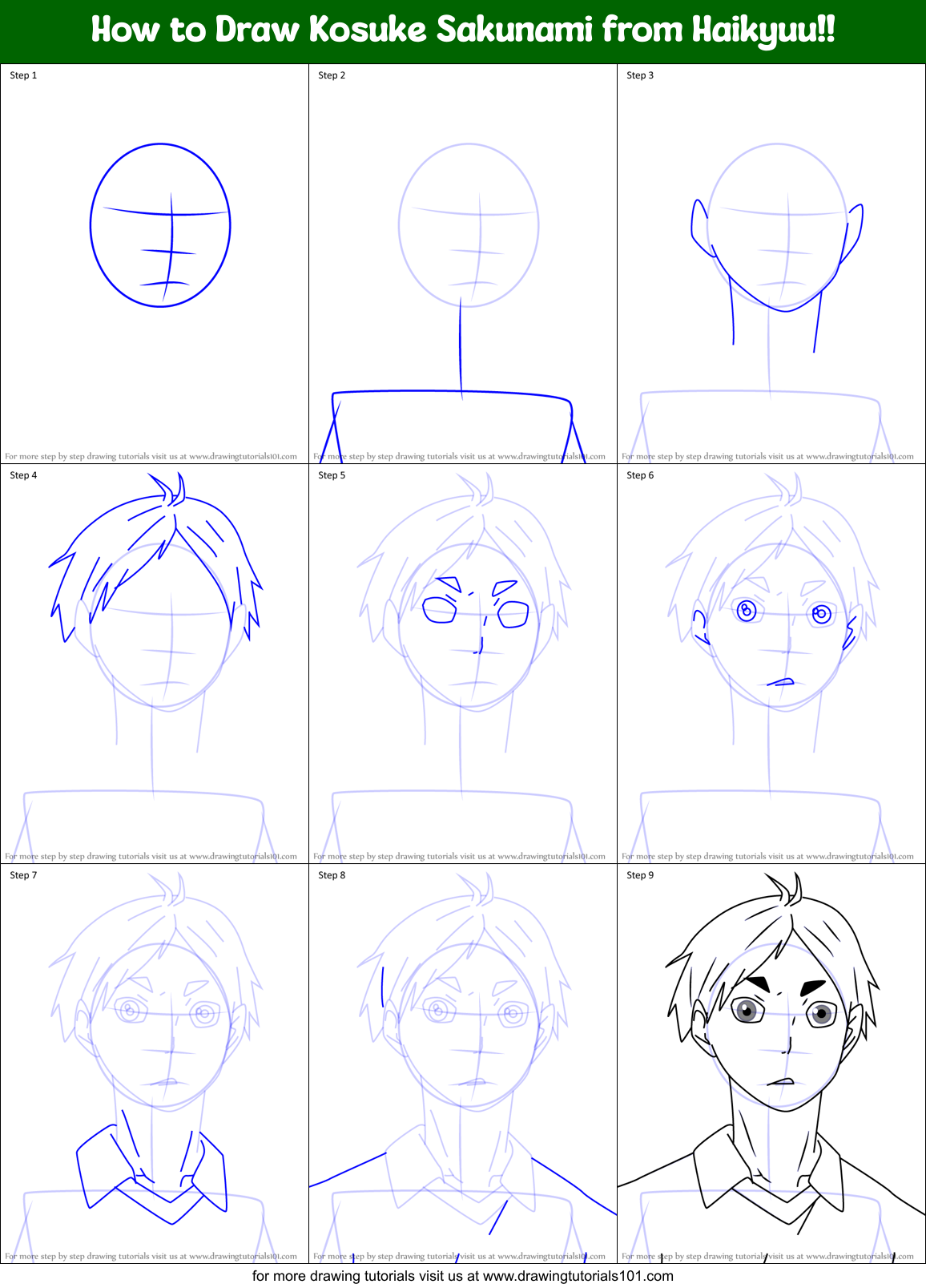 How to Draw Kosuke Sakunami from Haikyuu!! Printable Step by Step