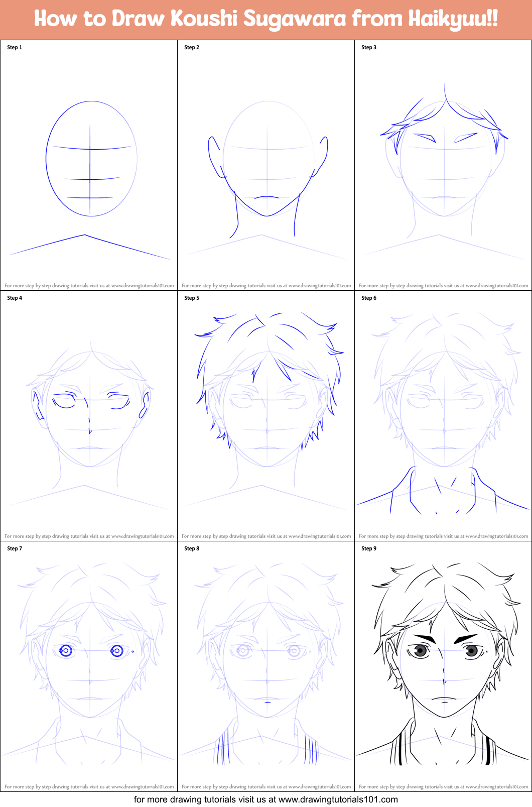 How to Draw Koushi Sugawara from Haikyuu!! Printable Step by Step