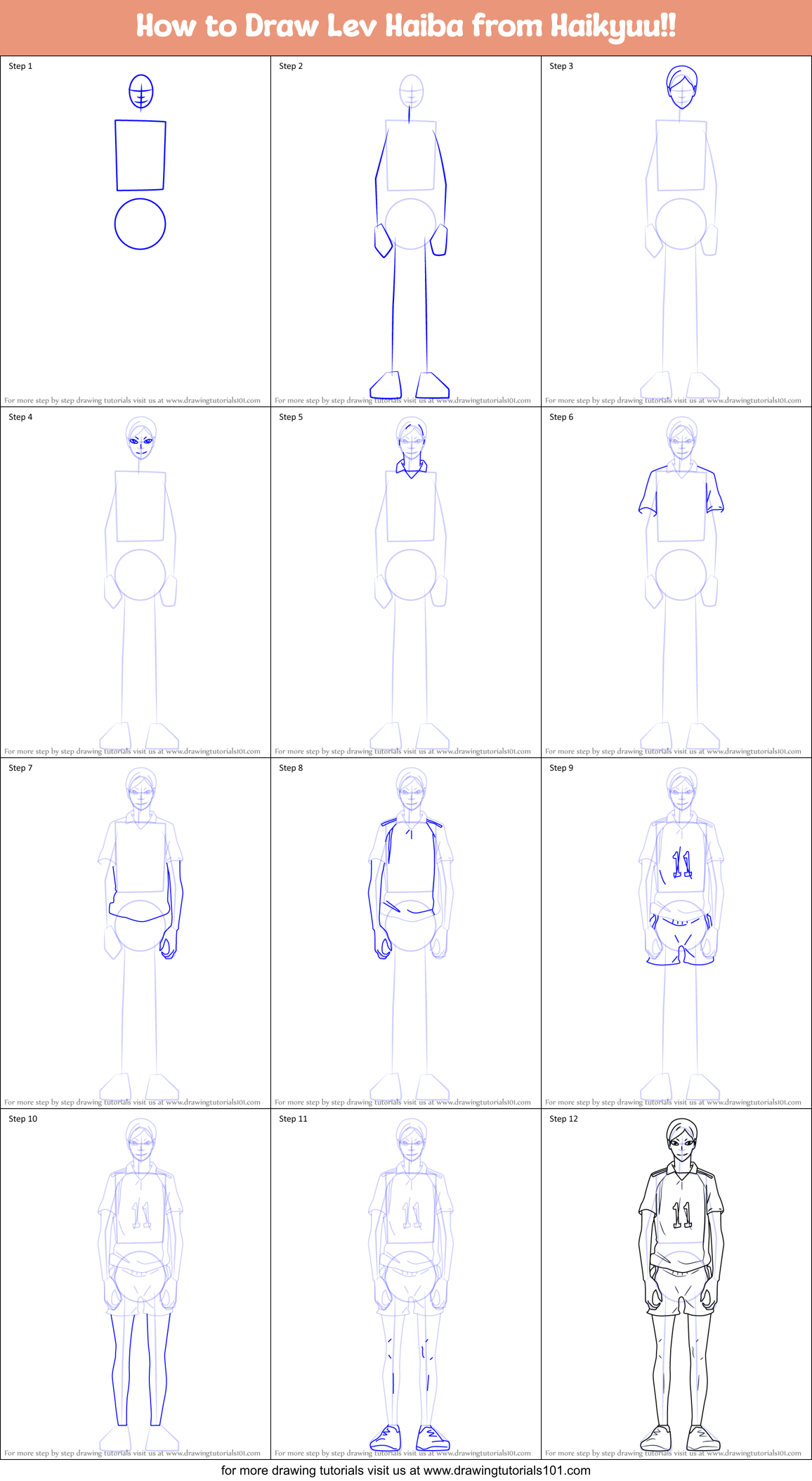 How to Draw Lev Haiba from Haikyuu!! Printable Step by Step