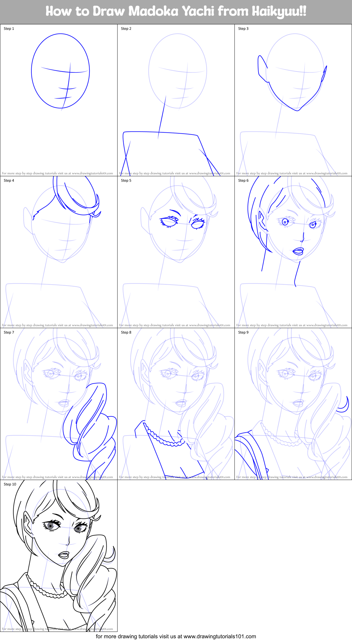 How to Draw Madoka Yachi from Haikyuu!! Printable Step by Step