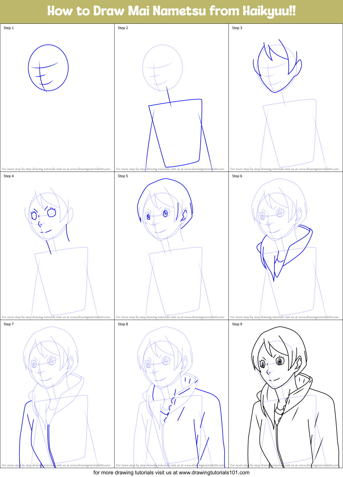 How to Draw Mai Nametsu from Haikyuu!! Printable Step by Step