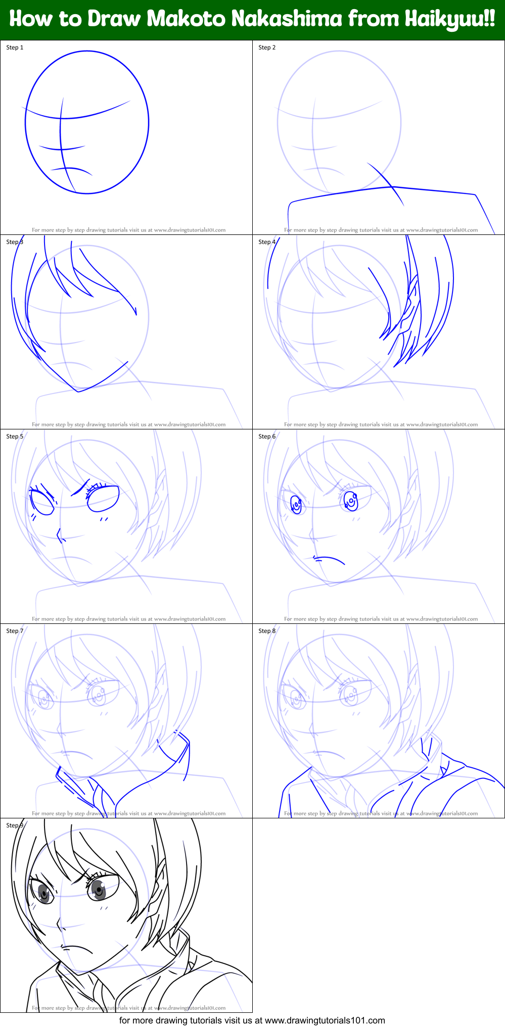 How to Draw Makoto Nakashima from Haikyuu!! Printable Step by Step