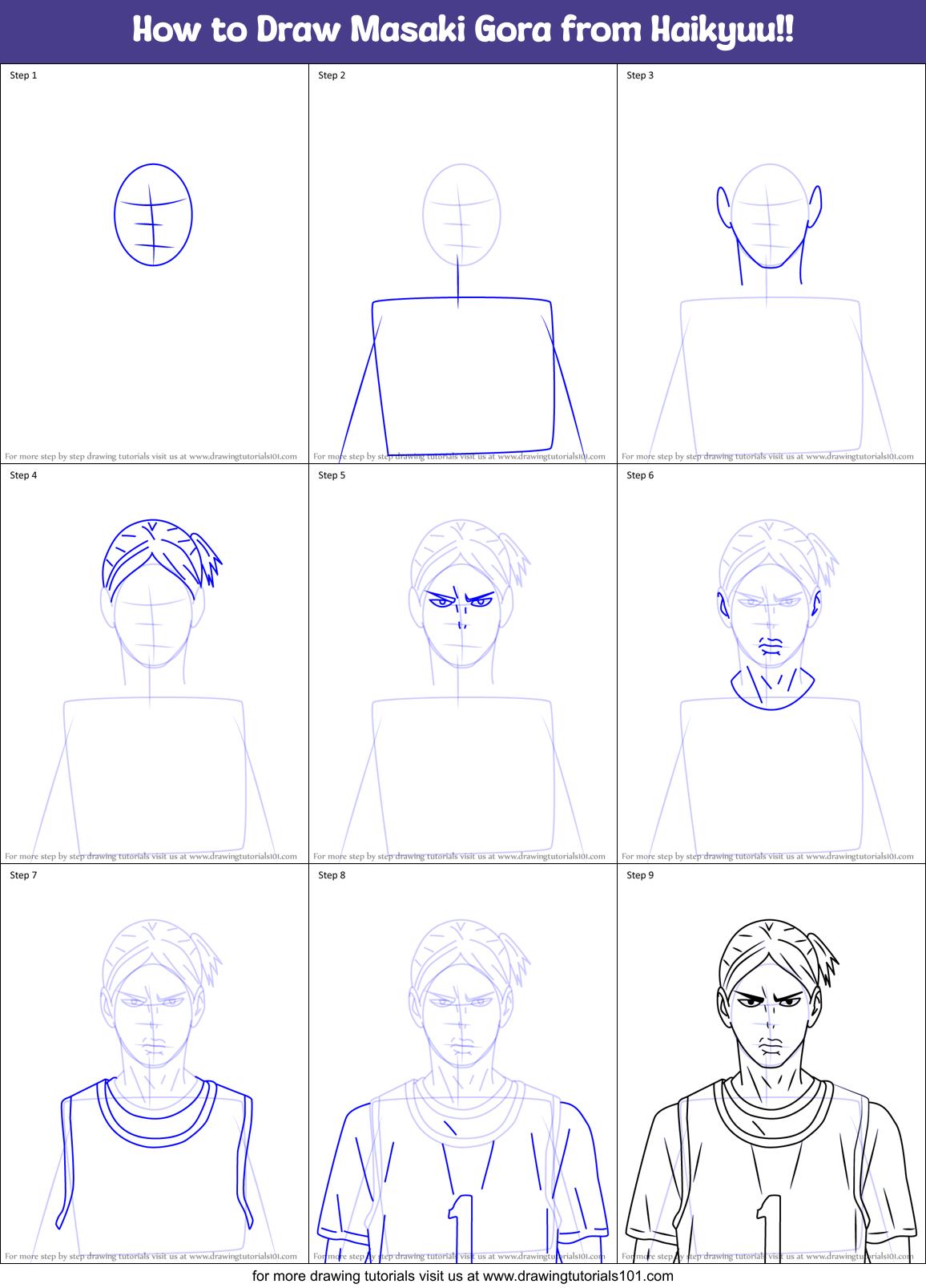 How to Draw Masaki Gora from Haikyuu!! Printable Step by Step