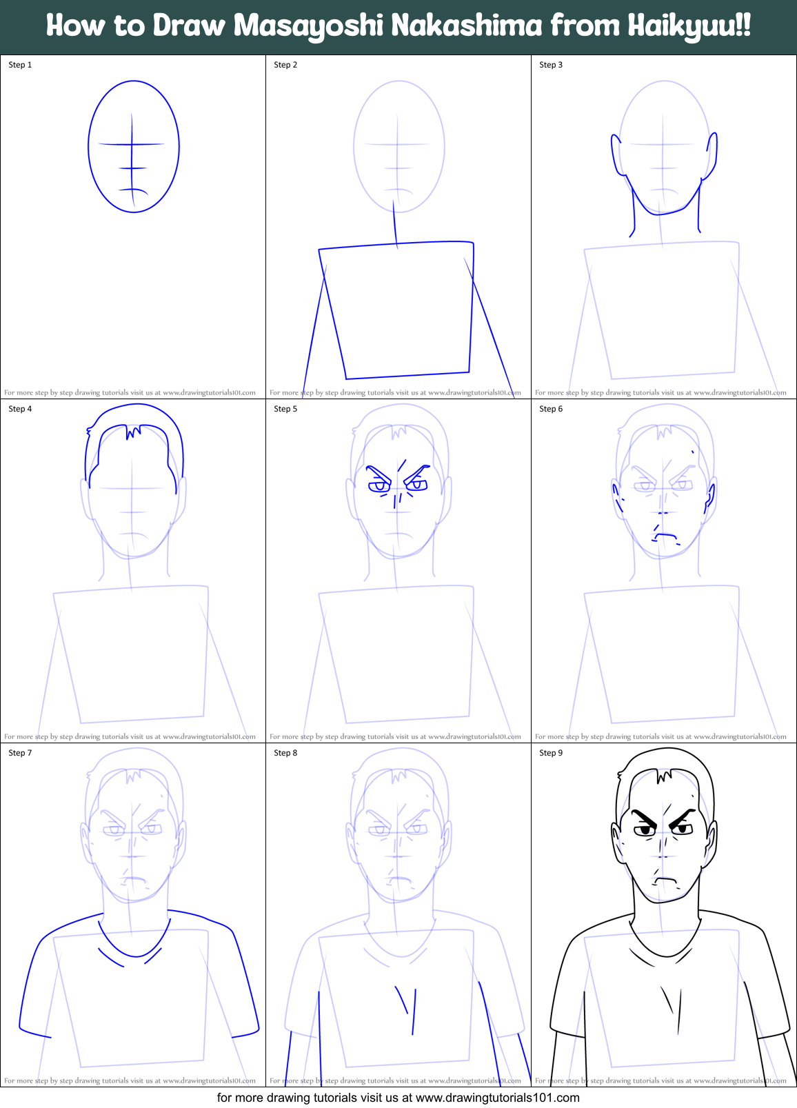 How to Draw Masayoshi Nakashima from Haikyuu!! Printable Step by Step