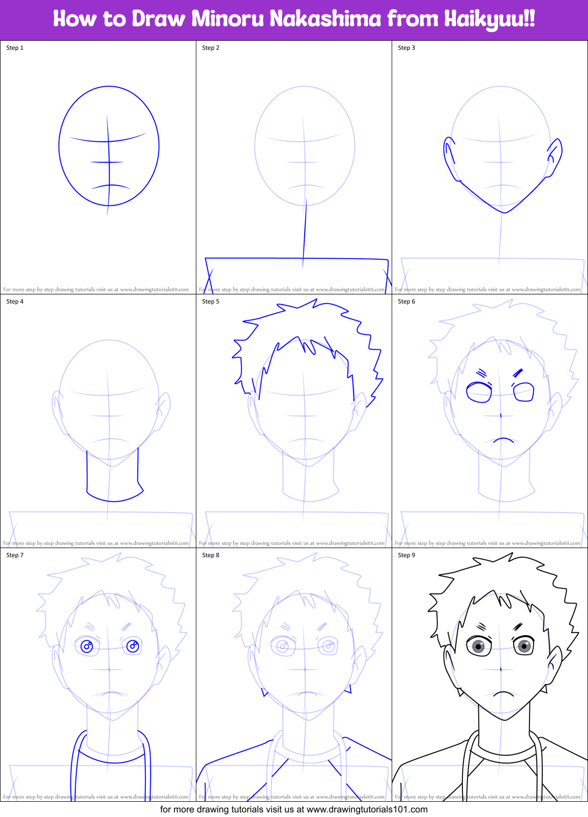 How to Draw Minoru Nakashima from Haikyuu!! Printable Step by Step