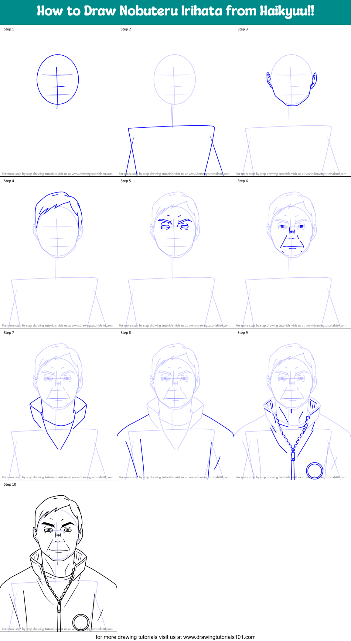 How to Draw Nobuteru Irihata from Haikyuu!! Printable Step by Step
