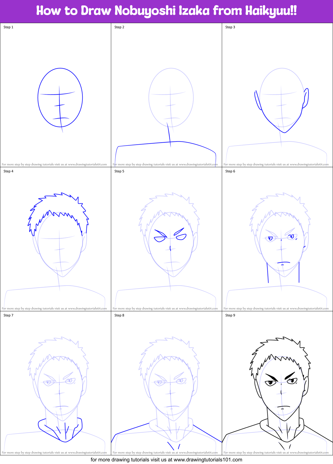 How to Draw Nobuyoshi Izaka from Haikyuu!! Printable Step by Step