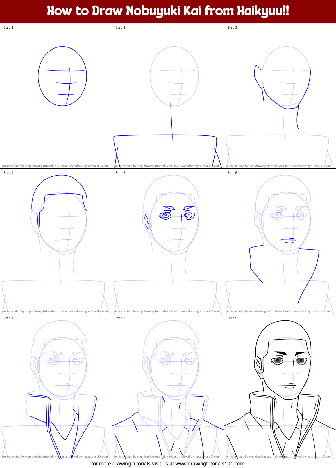 How to Draw Nobuyuki Kai from Haikyuu!! Printable Step by Step