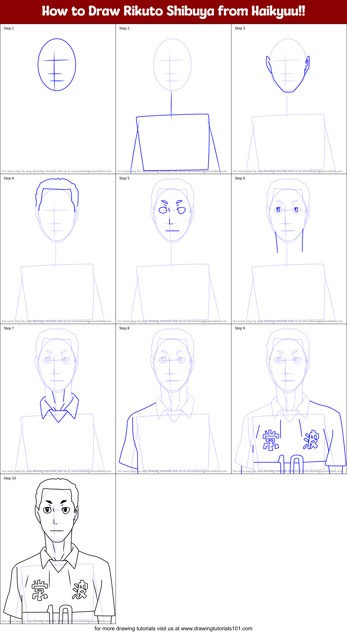 How to Draw Rikuto Shibuya from Haikyuu!! Printable Step by Step