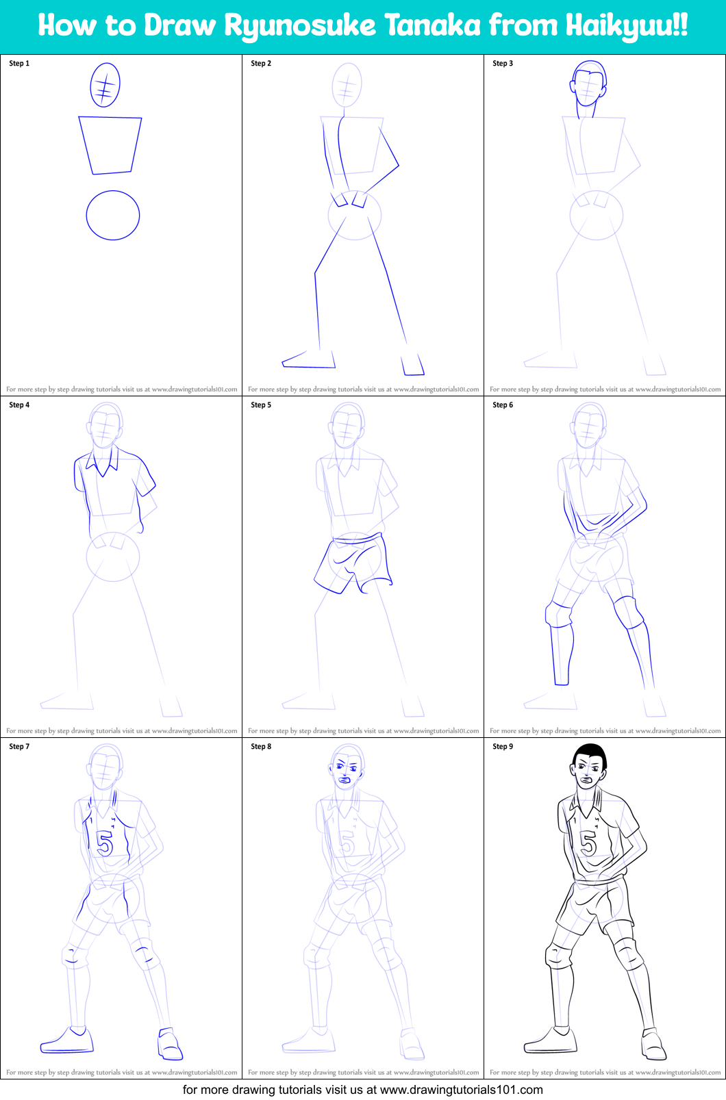 How to Draw Ryunosuke Tanaka from Haikyuu!! Printable Step by Step