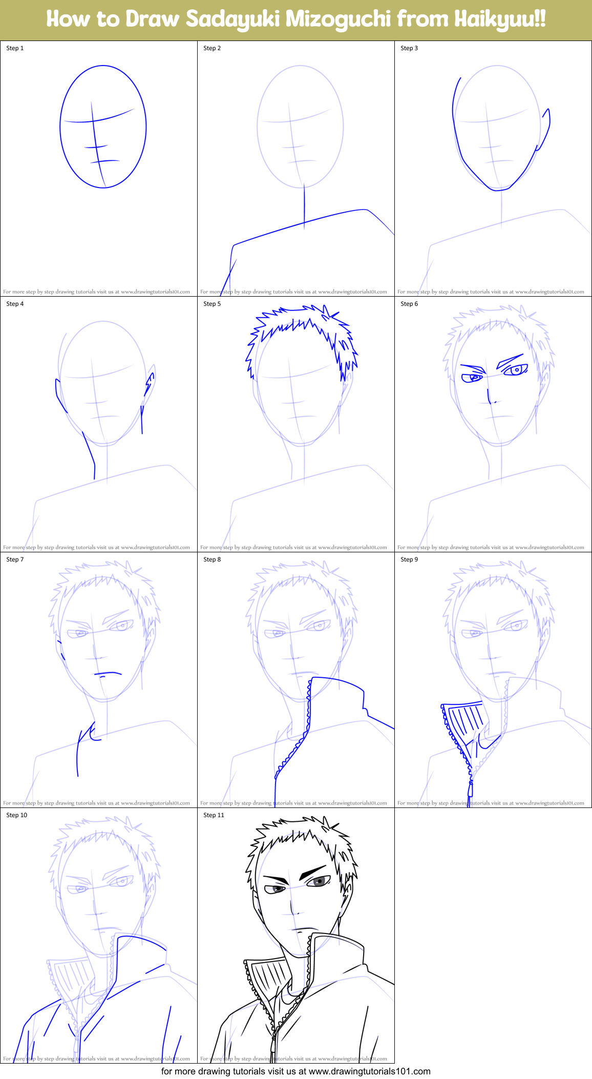 How to Draw Sadayuki Mizoguchi from Haikyuu!! Printable Step by Step