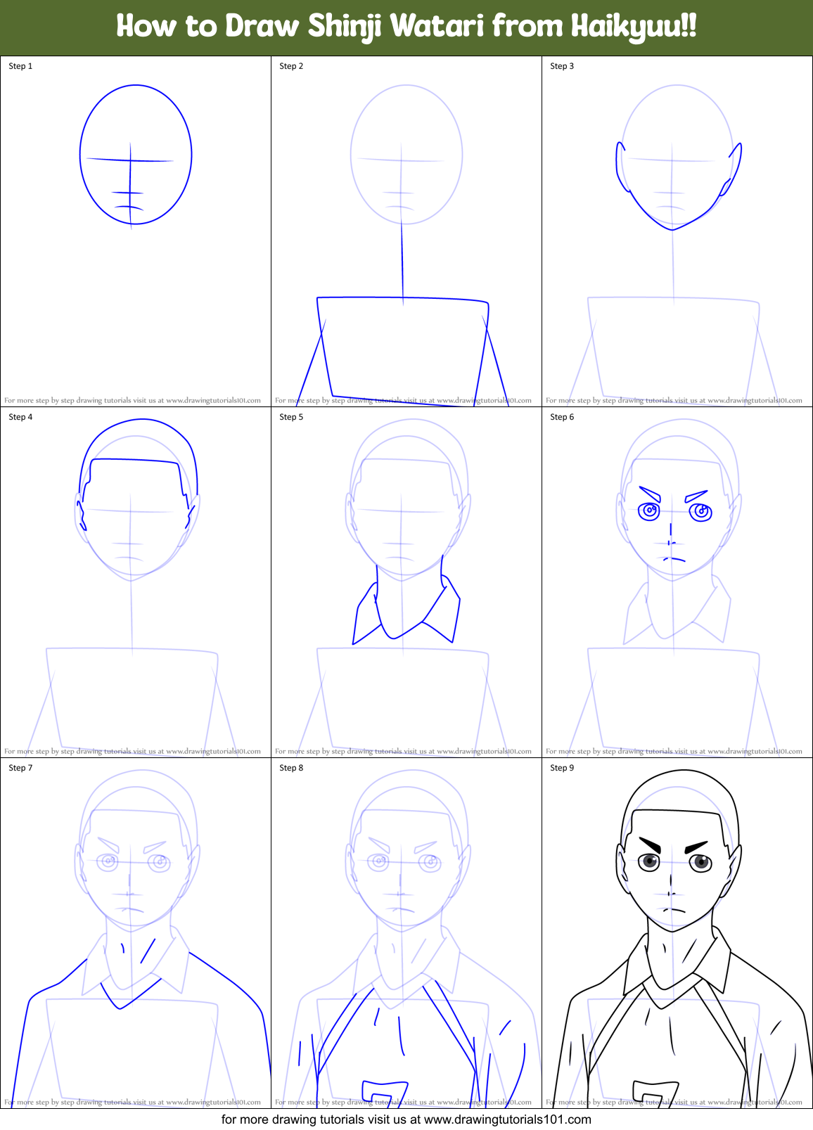 How to Draw Shinji Watari from Haikyuu!! Printable Step by Step
