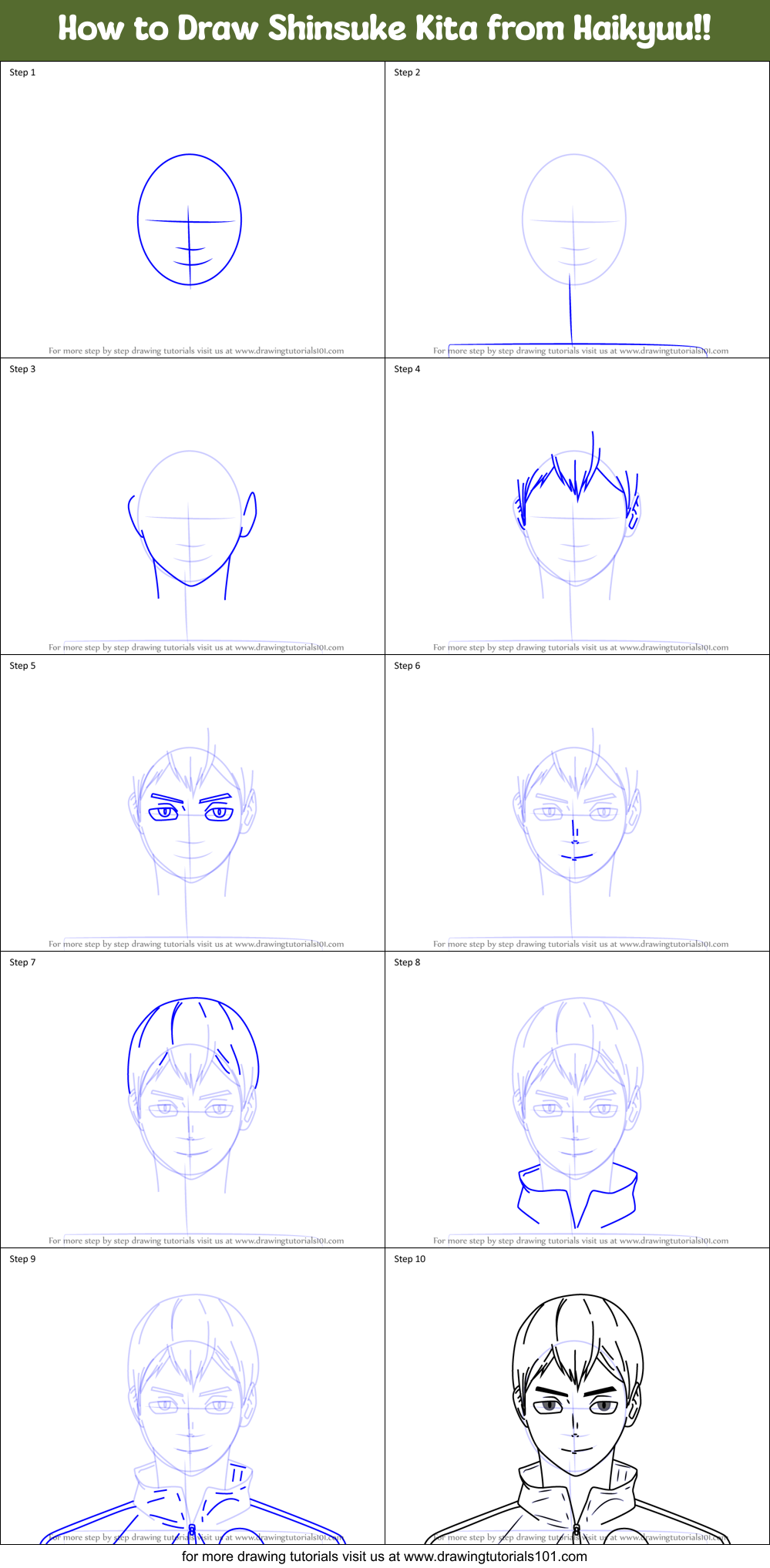 How to Draw Shinsuke Kita from Haikyuu!! Printable Step by Step