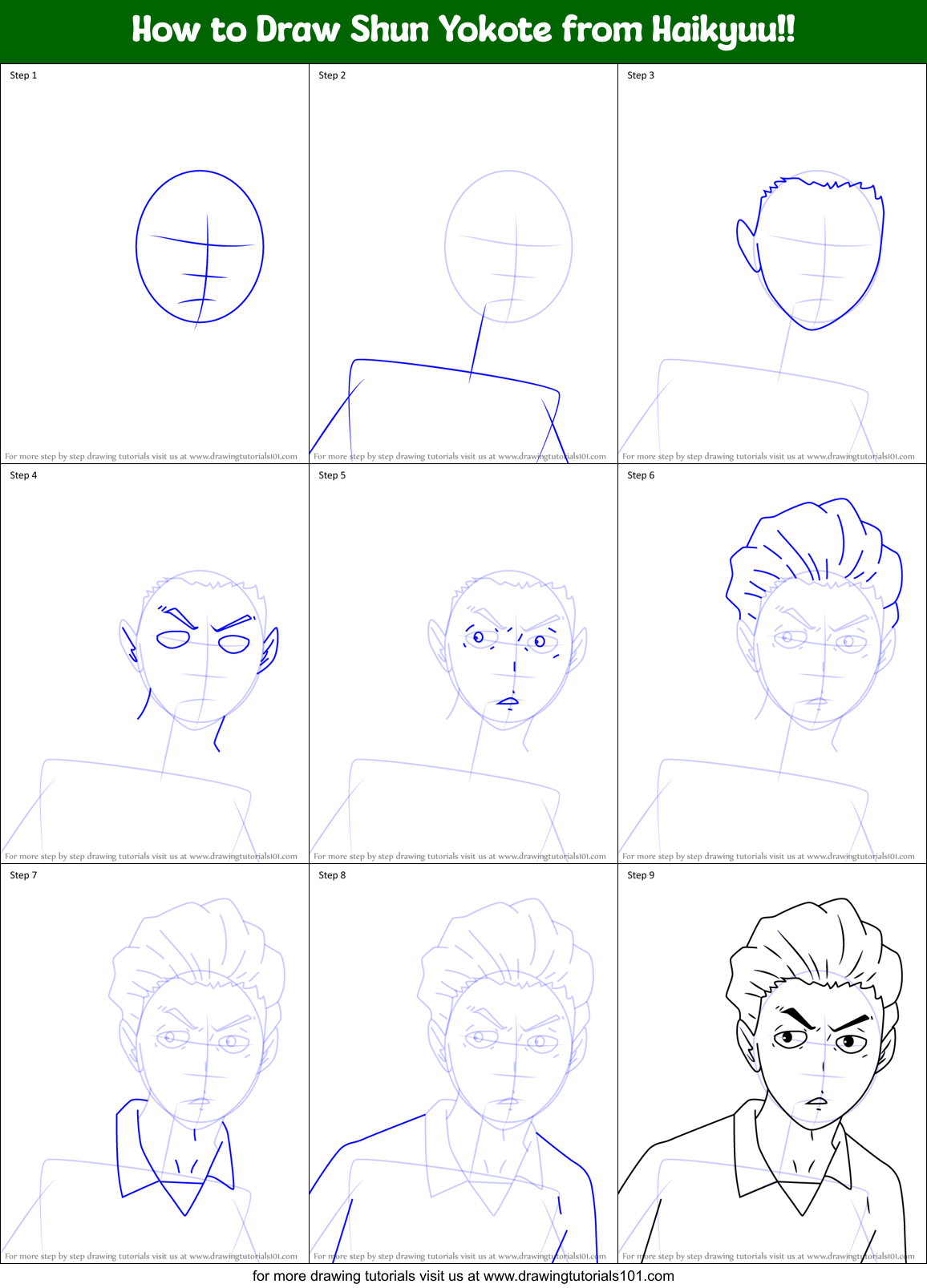 How to Draw Shun Yokote from Haikyuu!! Printable Step by Step