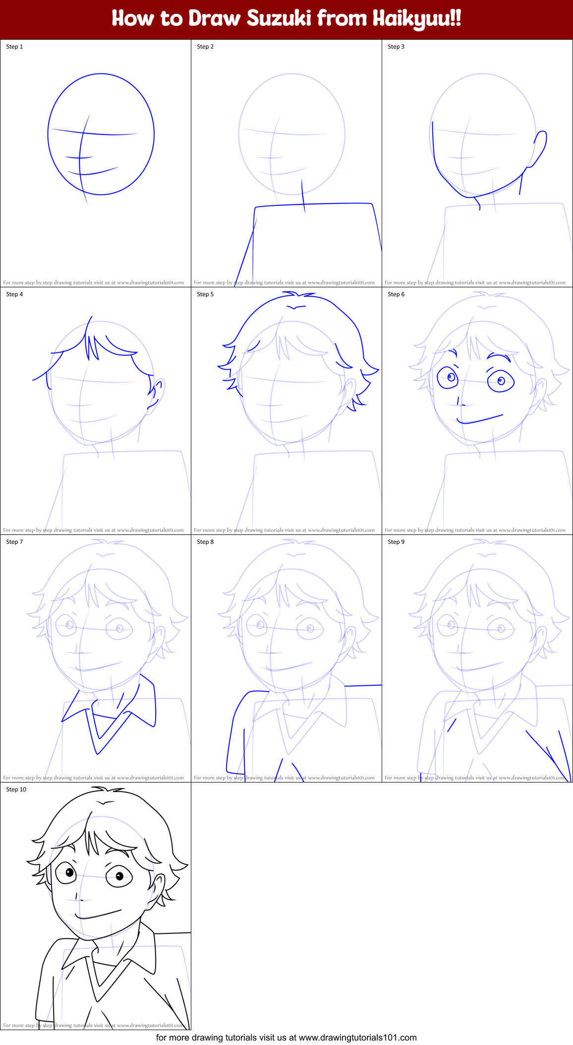 How to Draw Suzuki from Haikyuu!! Printable Step by Step