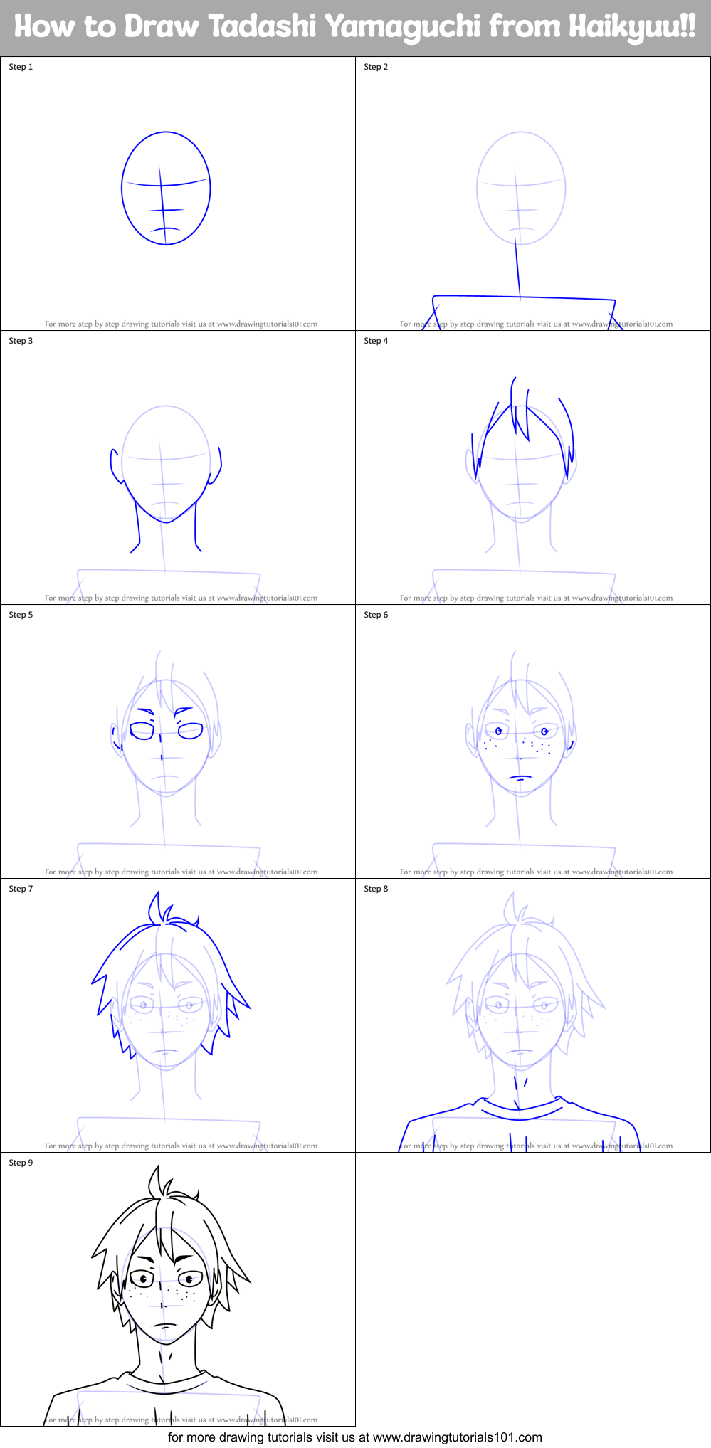 How to Draw Tadashi Yamaguchi from Haikyuu!! Printable Step by Step