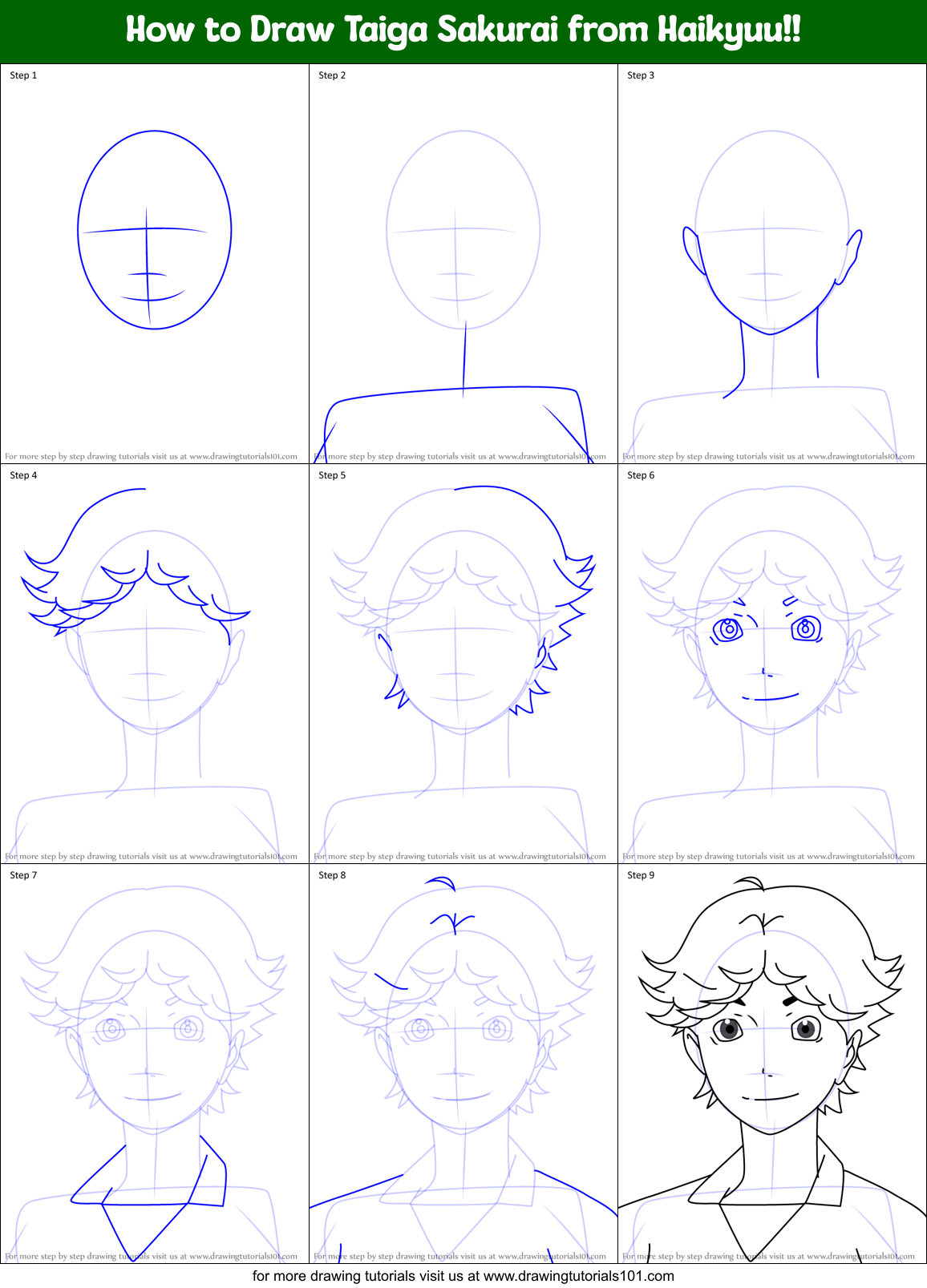 How to Draw Taiga Sakurai from Haikyuu!! Printable Step by Step