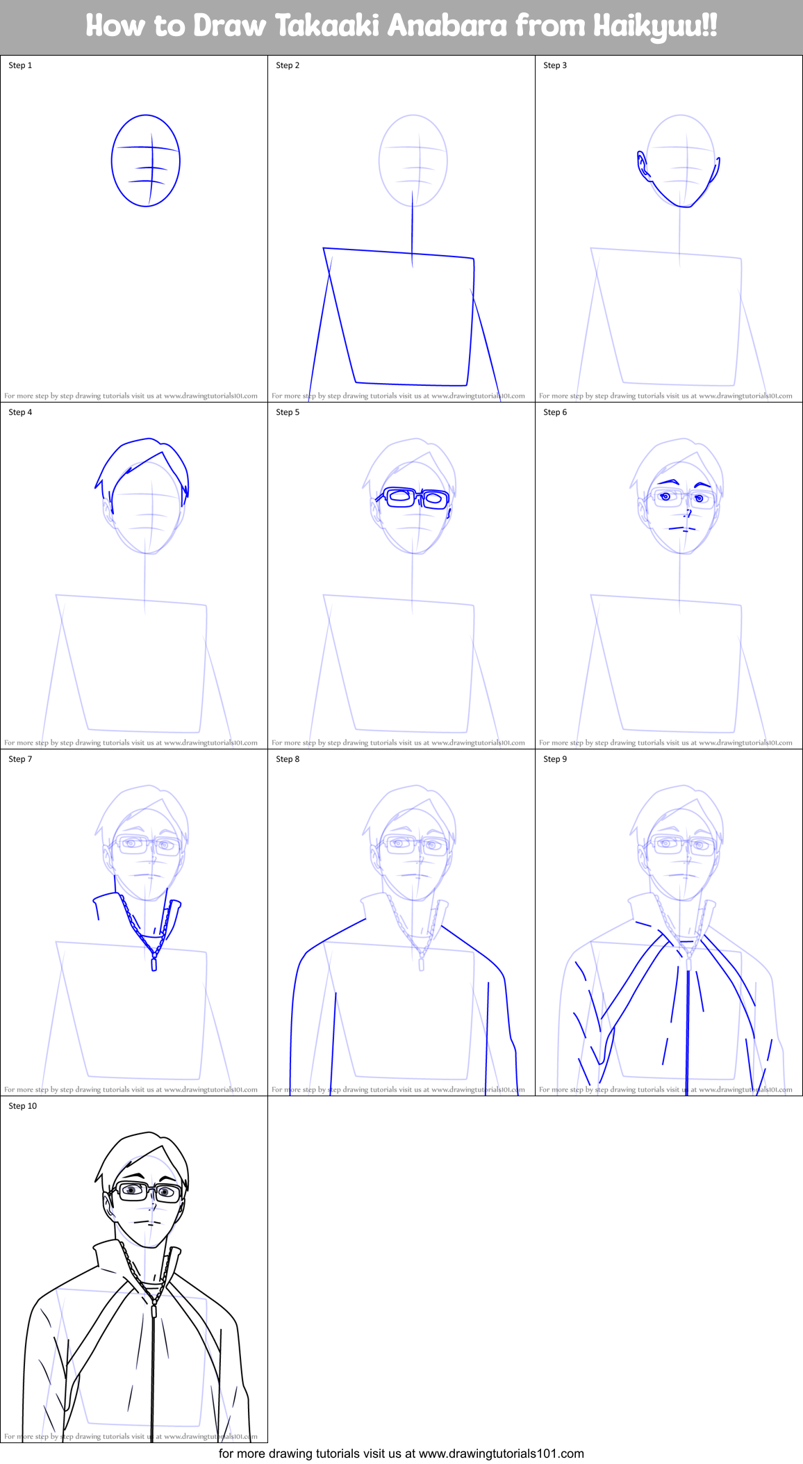 How to Draw Takaaki Anabara from Haikyuu!! Printable Step by Step