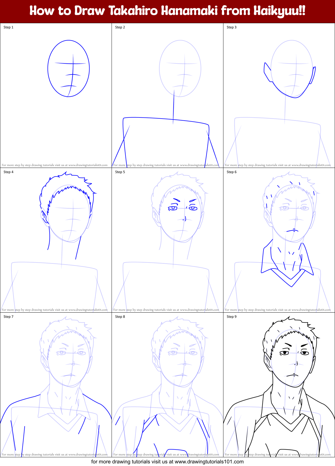 How to Draw Takahiro Hanamaki from Haikyuu!! Printable Step by Step