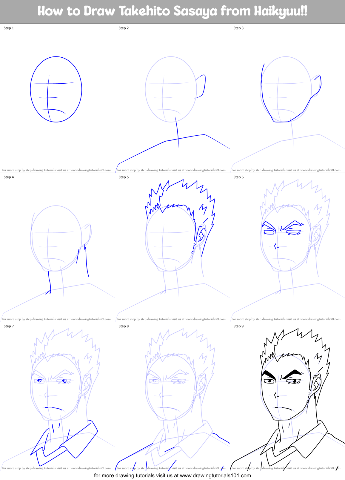 How to Draw Takehito Sasaya from Haikyuu!! Printable Step by Step