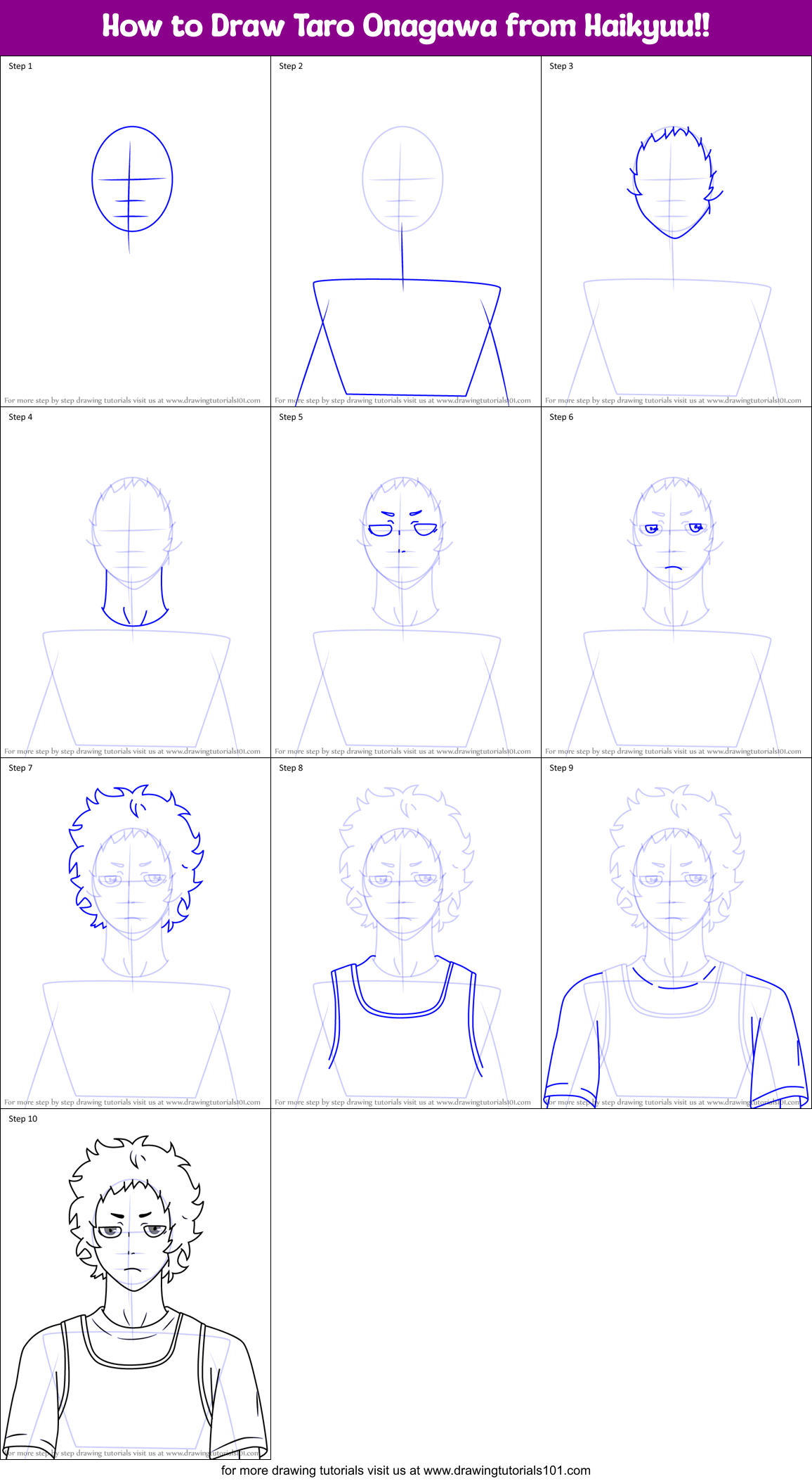 How to Draw Taro Onagawa from Haikyuu!! Printable Step by Step
